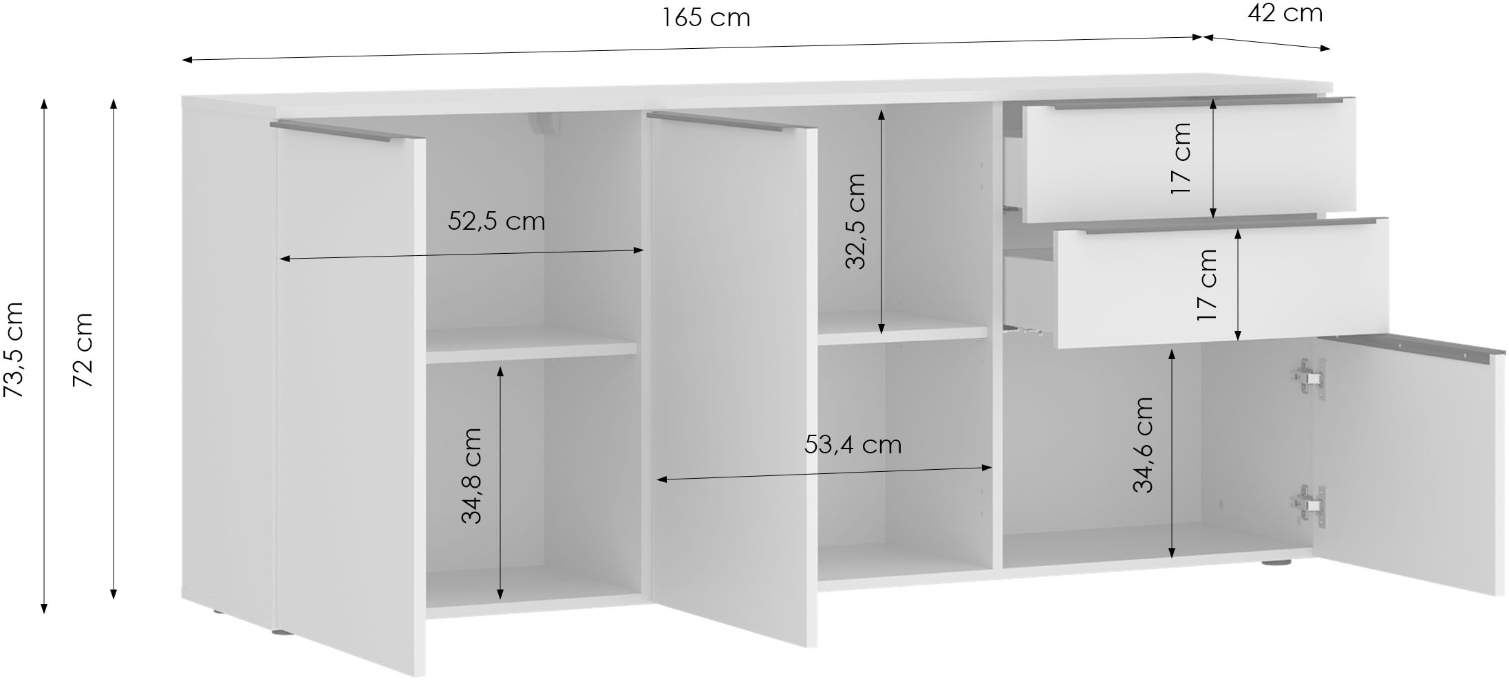 TOM TAILOR HOME Kommode Lowboard, Breite 165 cm,3 Türen,2 Schubladen, viel Stauraum
