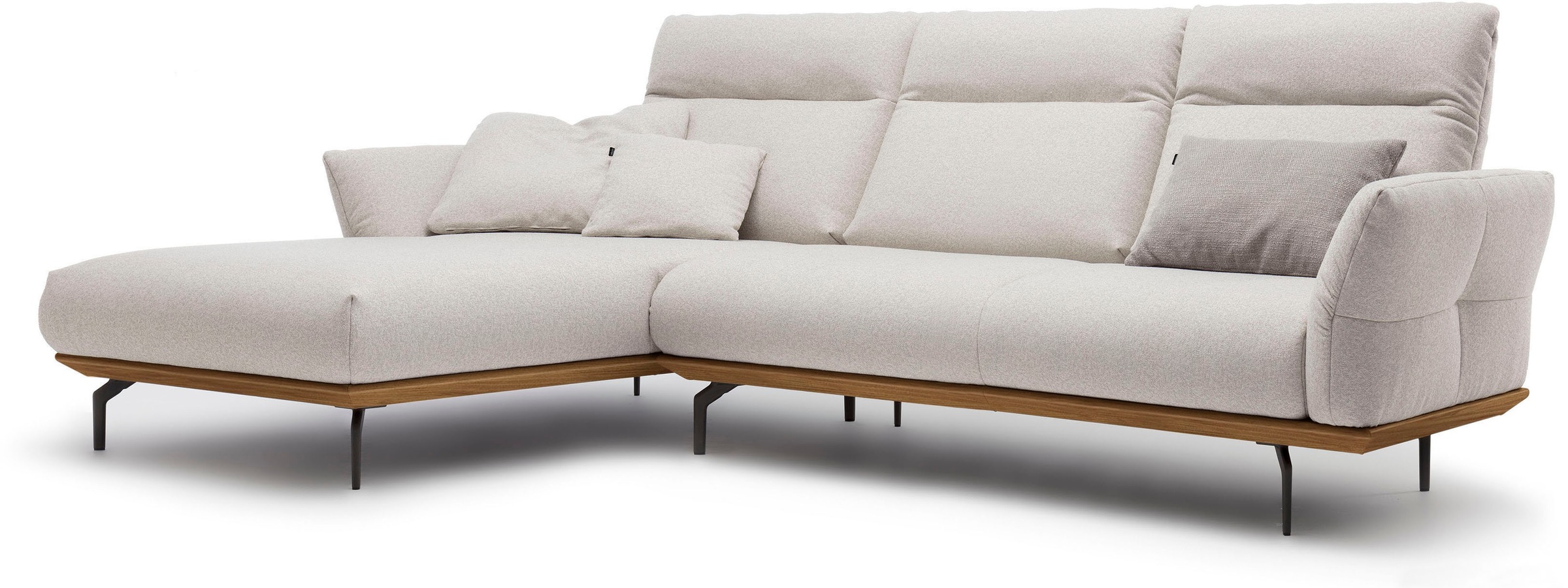 Creation BY ROLF BENZ Ecksofa »CR.460«, Sockel in Nussbaum, Winkelfüße in Umbragrau, Breite 298 cm