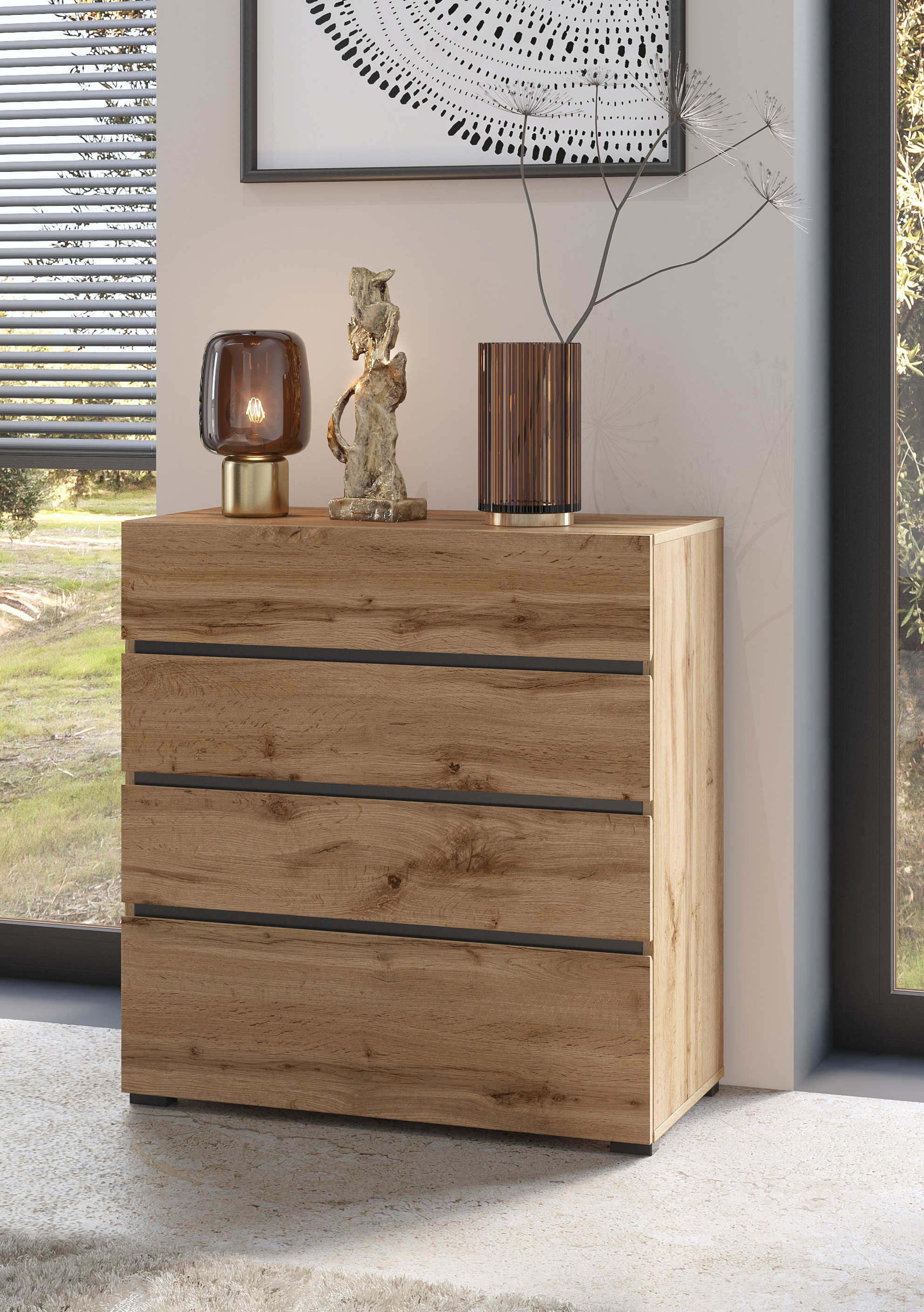 Home affaire Schubkastenkommode "Cross, moderne grifflose Kommode, 80x40x85 günstig online kaufen