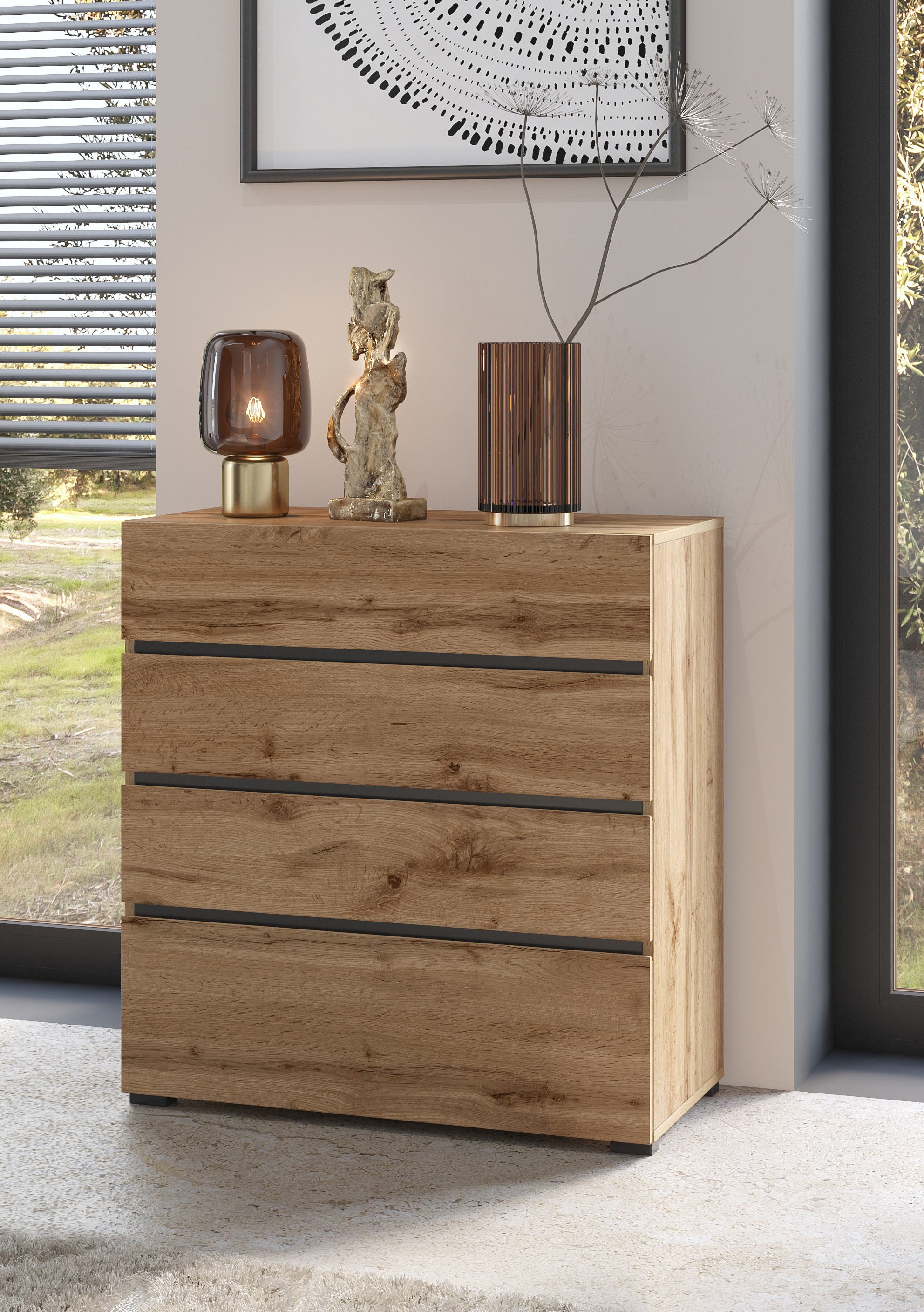 INOSIGN Kommode "Cross, moderne grifflose Schubladenkommode, 80x40x85cm (BxTxH)", Schubladenschrank, Sideboard mit 4 Sch