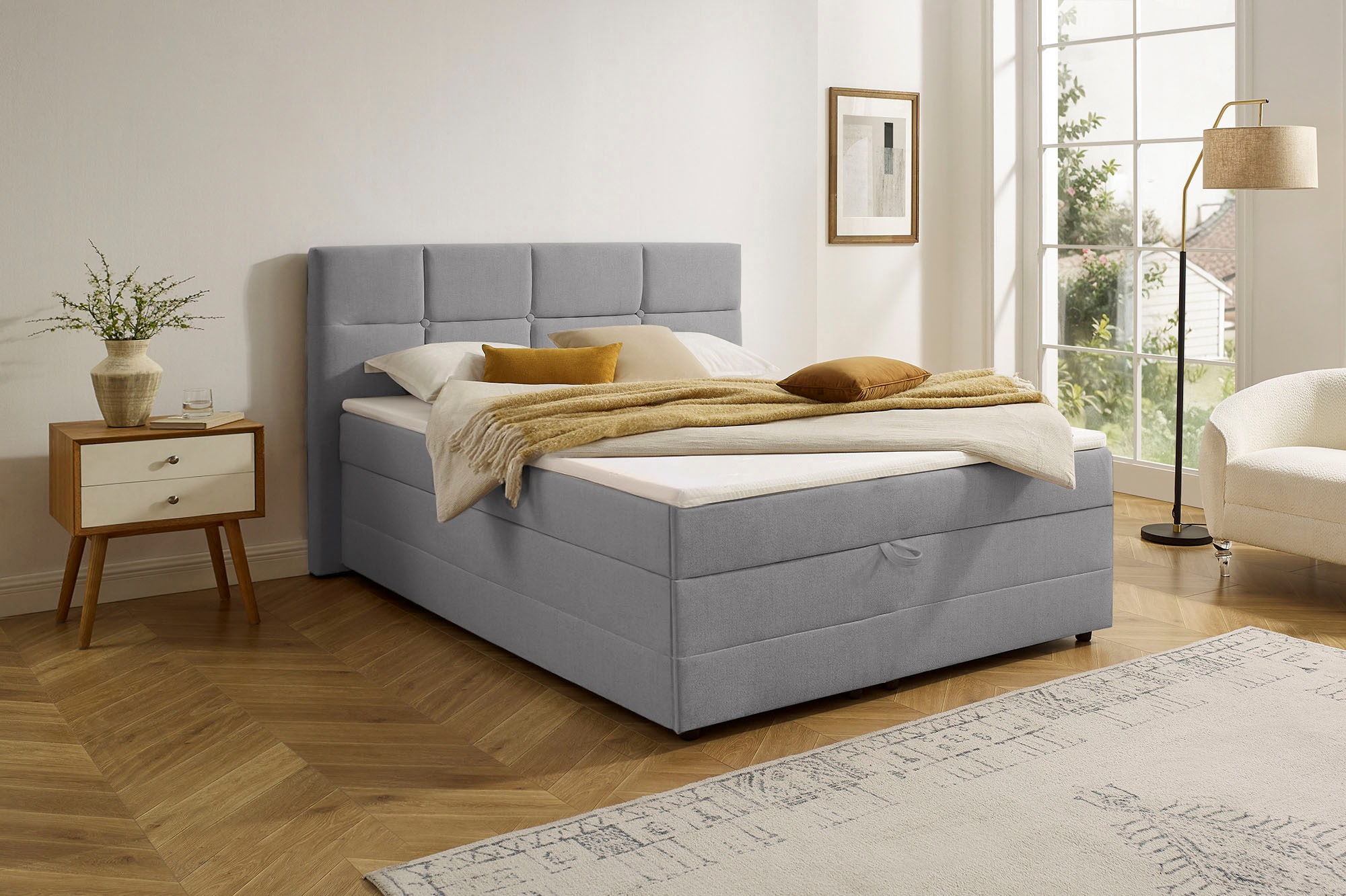 OTTO home Boxbett "FILLMORE, Polsterbett mit Bettkasten und Taschenfederkernmatratze H3" mit Kaltschaumtopper, Strukturstoff-Bezug, 140x200 & 180x200 cm