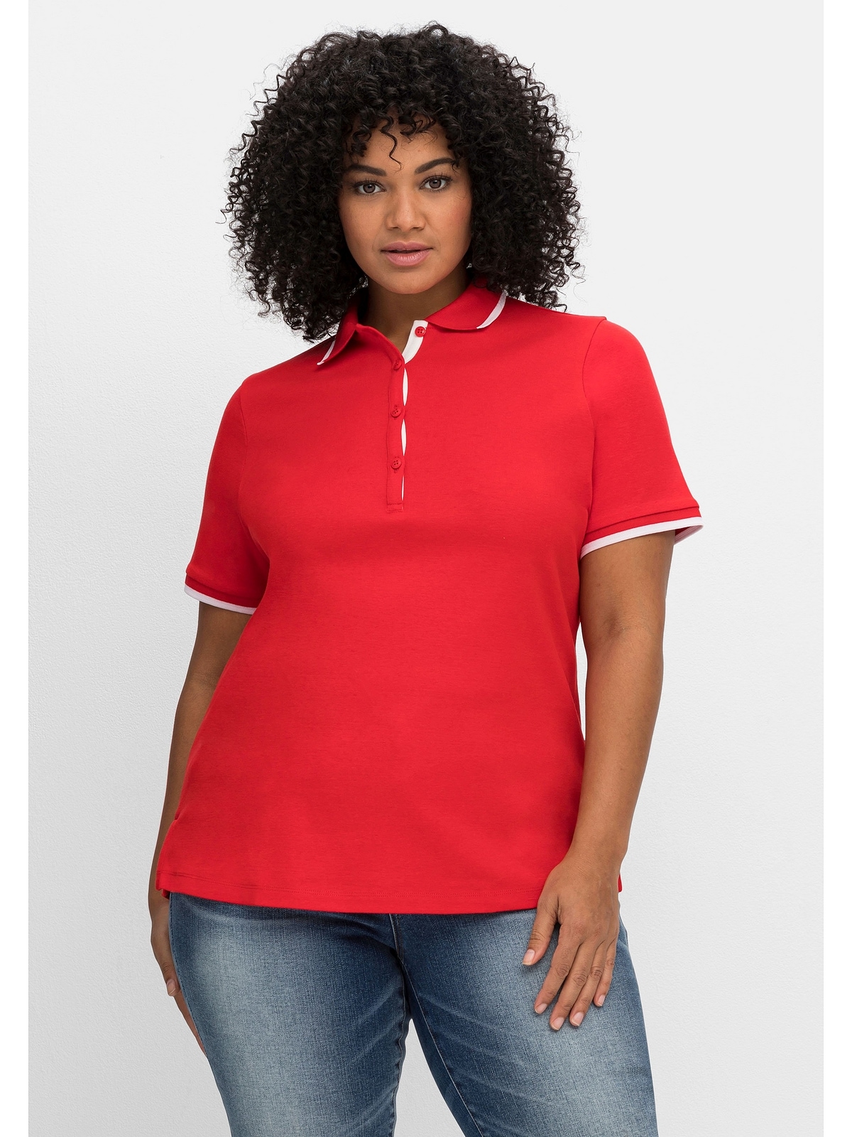 mit leicht online | Kontrastkanten, T-Shirt BAUR »Große Sheego tailliert Größen«, bestellen