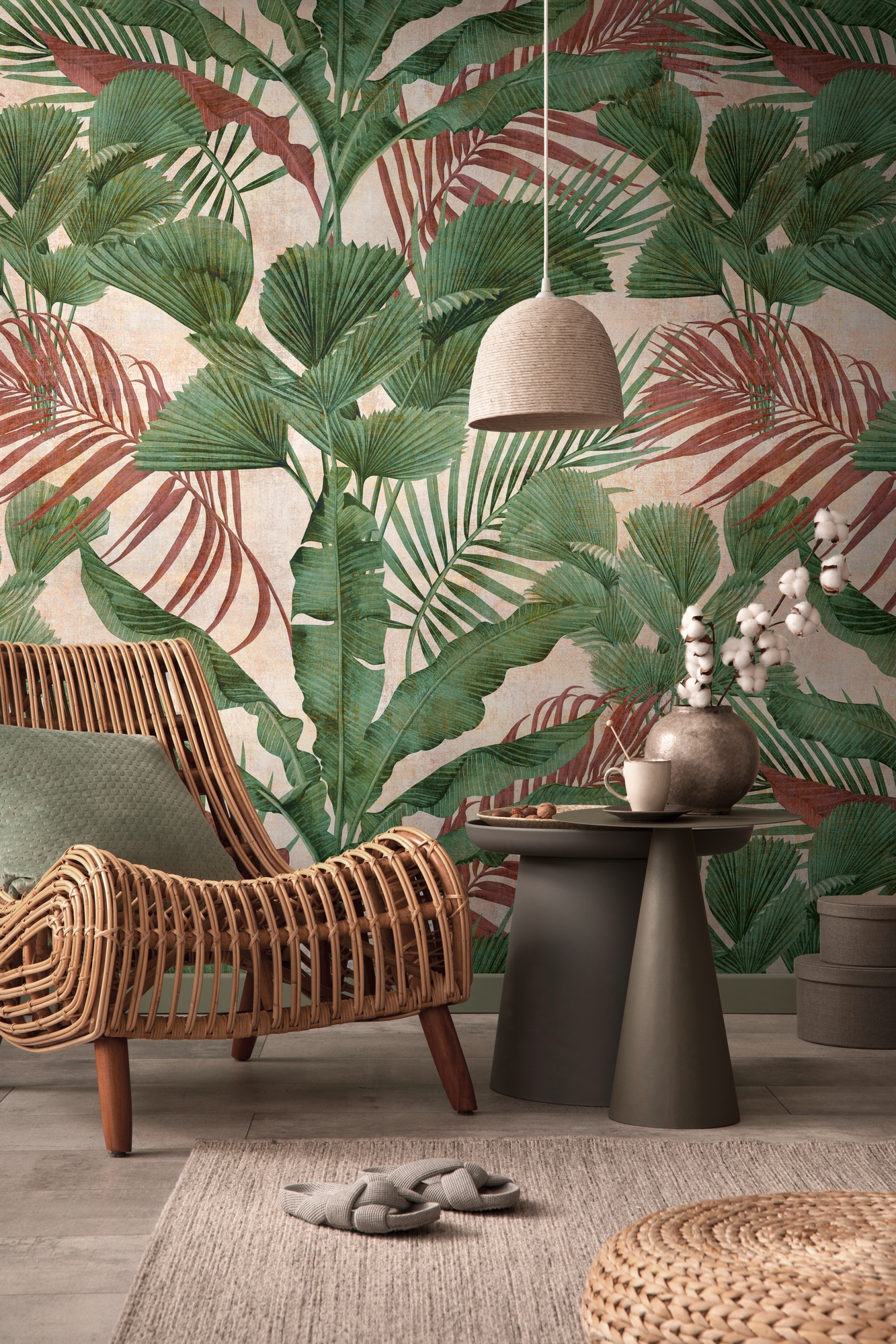 living walls "Metropolitan Stories. Travel Styles. Tapete Dschungel" gemustert matt neutral glatt Palmenblätter Fototapete Floral Tapeten Wohnzimmer Schlafzimmer Küche