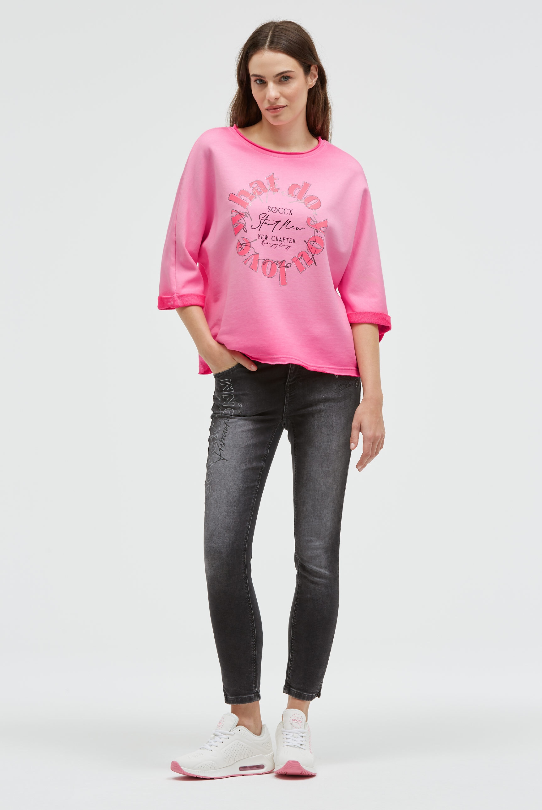 SOCCX Sweater , mit Rollkanten am Ausschnitt und Saum
