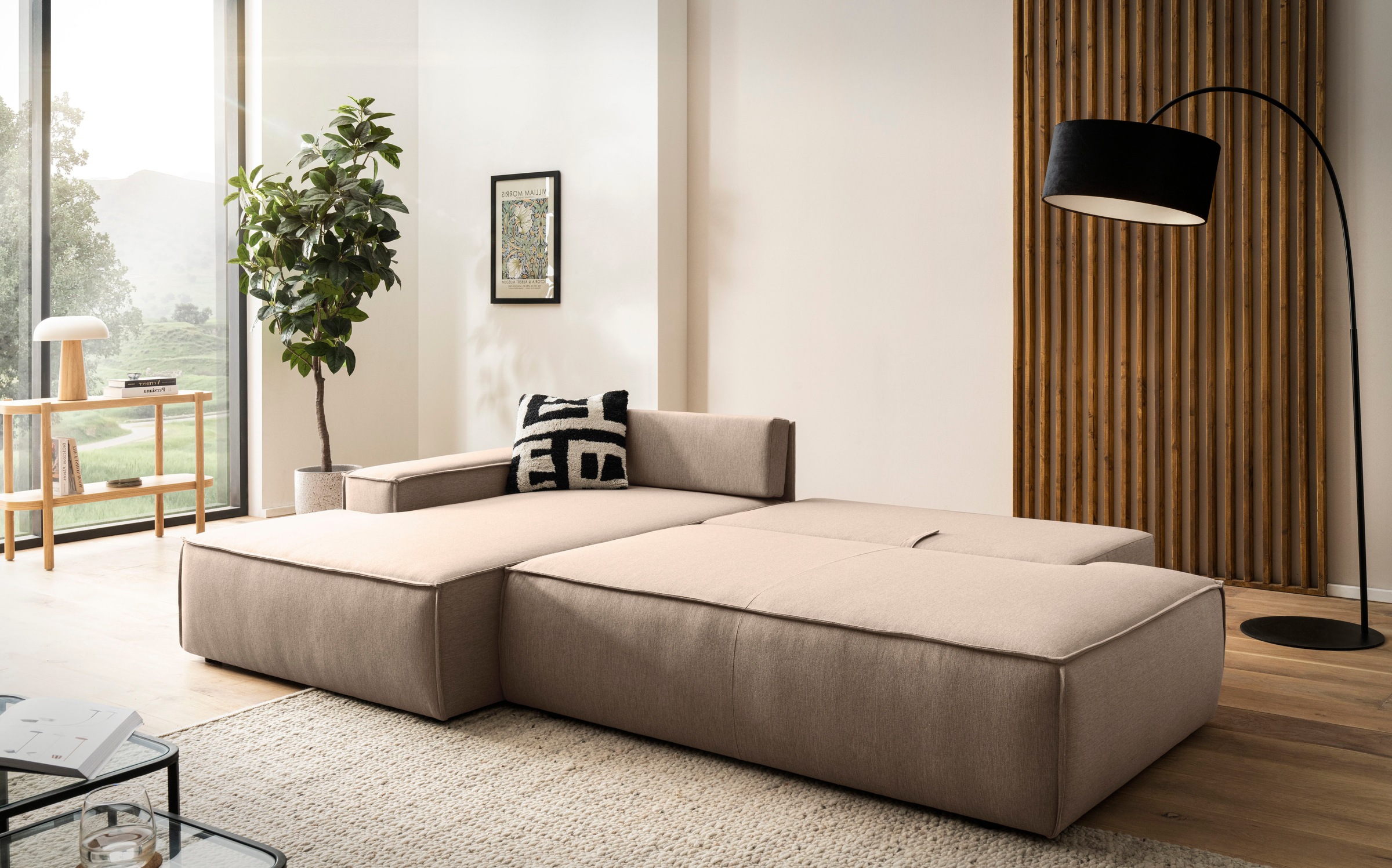 Home affaire Ecksofa »SHERWOOD, Schlafsofa in L-Form offen (275cm), Cord, Leinenoptik«, Schlaffunktion und Bettkasten, Kedernaht, hoher Sitz- & Liegekomfort