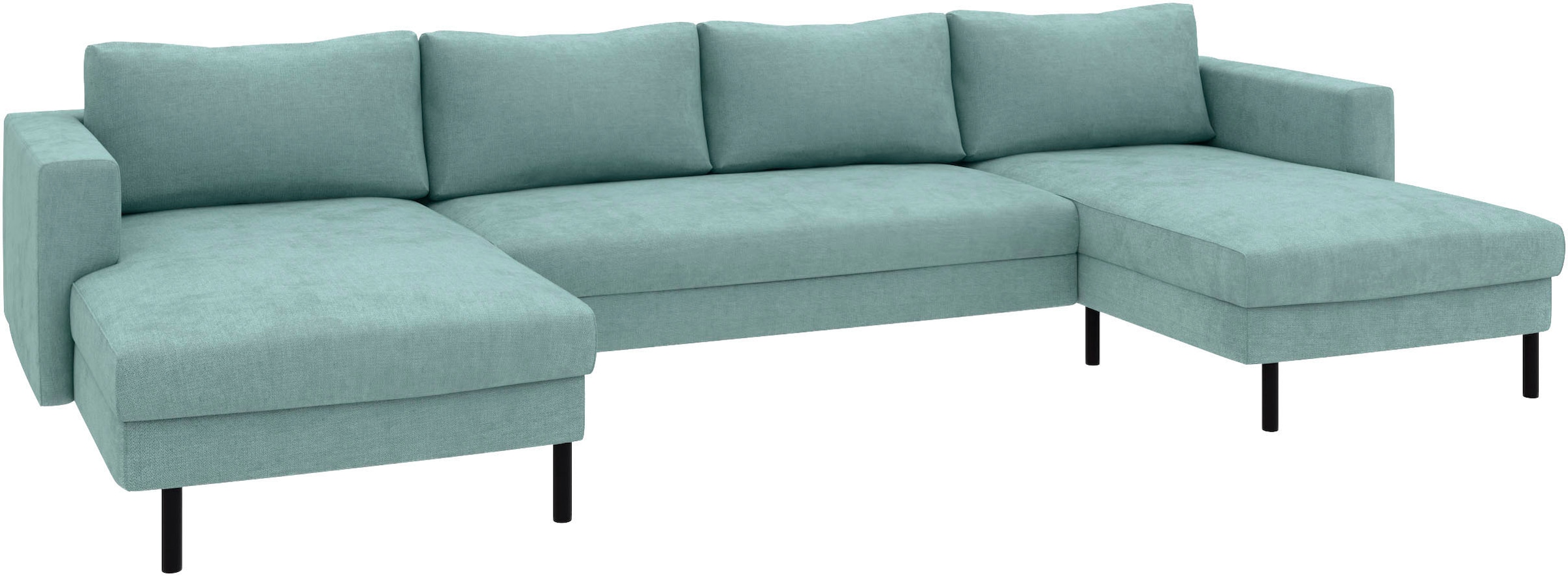 TRENDMANUFAKTUR Wohnlandschaft »Amazing II, wahlw. mit Schlaffunktion & Bettkasten, Fuß schwarz« Sofa in U-Form, in Cord, Struktur LEO o. Struktur LINO, Breite 305 cm