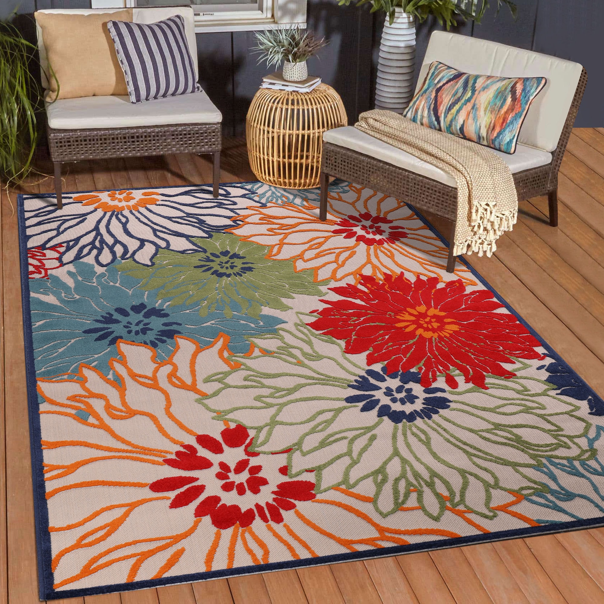 Sanat Teppich "Floral 2 Outdoor, auch als Läufer und rund" rechteckig 6 mm Höhe In- und Outdoor geeignet, Blumen, Balkon, Terrasse, Außenbereich