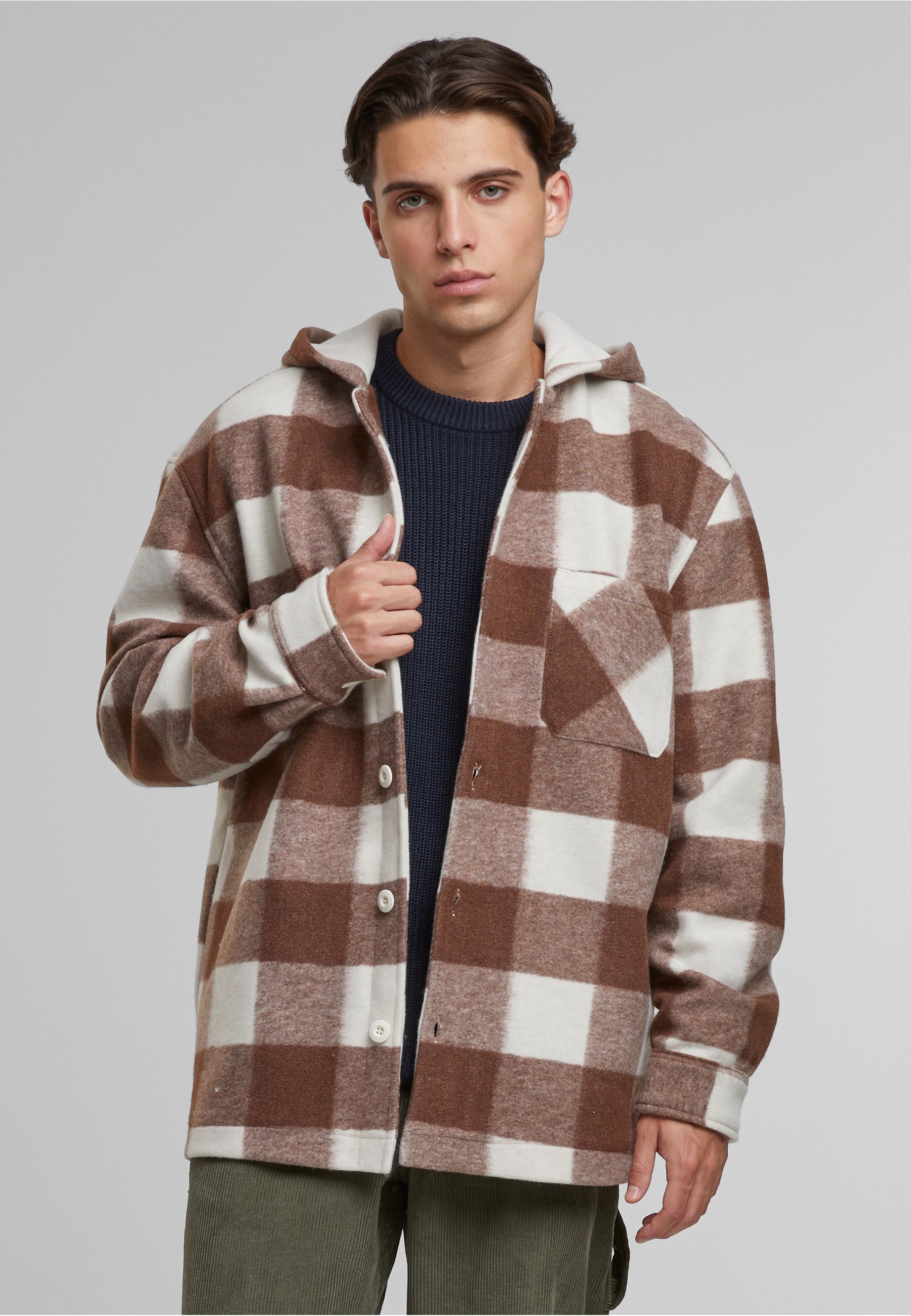 URBAN CLASSICS Allwetterjacke »Urban Classics Big Check Jacket With Hood« 1 Stk. tlg. mit Kapuze