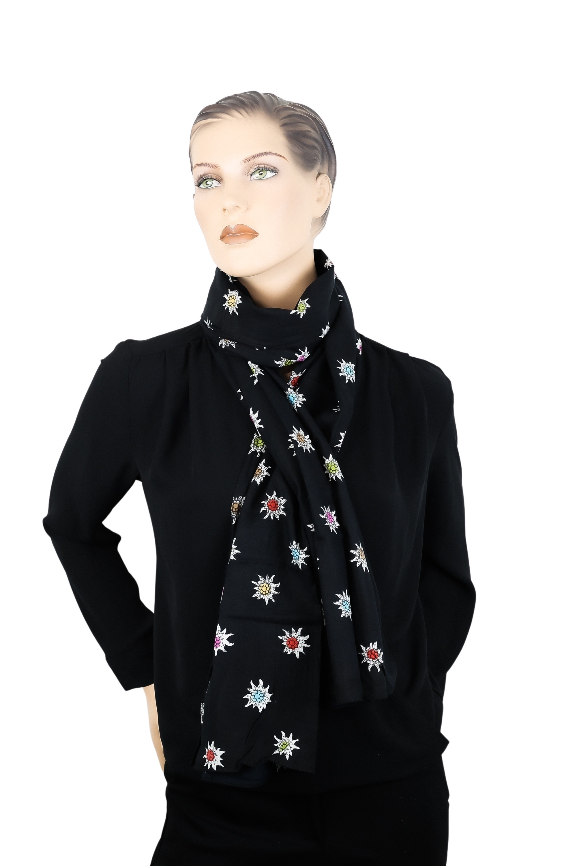 Allgäu Rebell Schal "Edelweiss" 1 Stk. tlg. schwarz mit bunten Edelweiß Mot günstig online kaufen