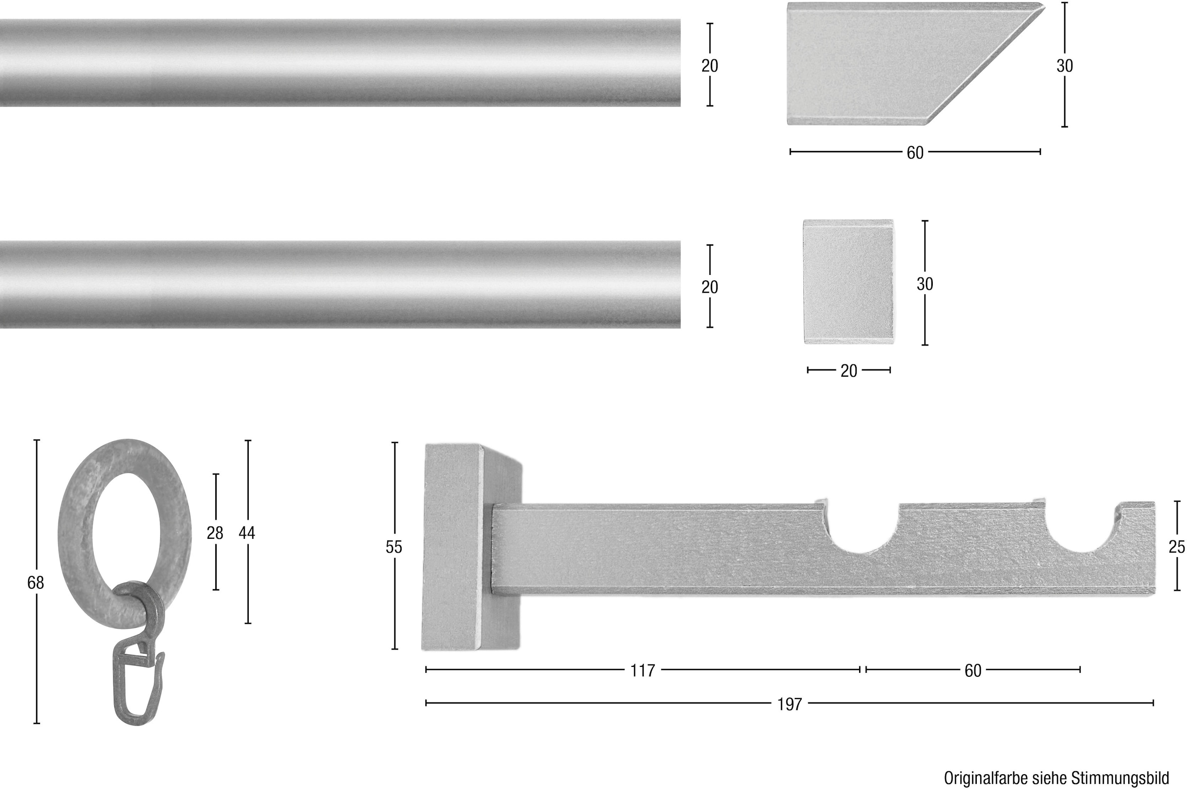 GARESA Gardinenstange »CUBUS«, Endknopf 2 Vorhanggarnitur, verlängerbar, BAUR Ringe abgeschrägt, | mit Wunschmaßlänge, läufig-läufig