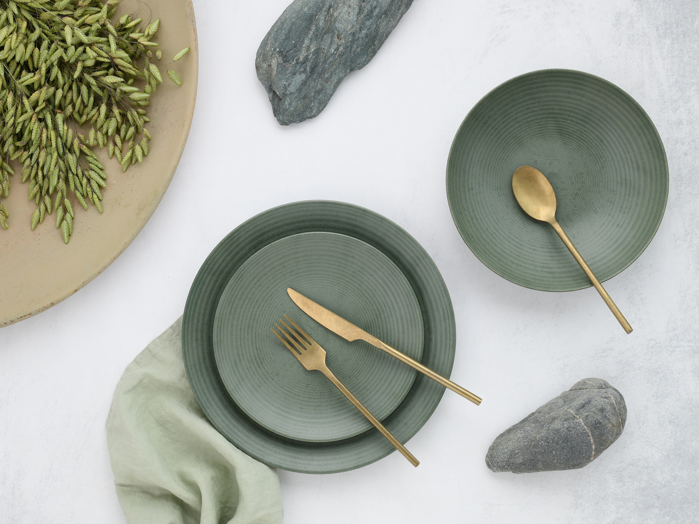 CreaTable Teller-Set »Catania, Tellerset 12-tlg.«, (Set, 12 tlg.), Vintage Farben, Ausdrucksstarkes Relief, Handwerklicher Charakter