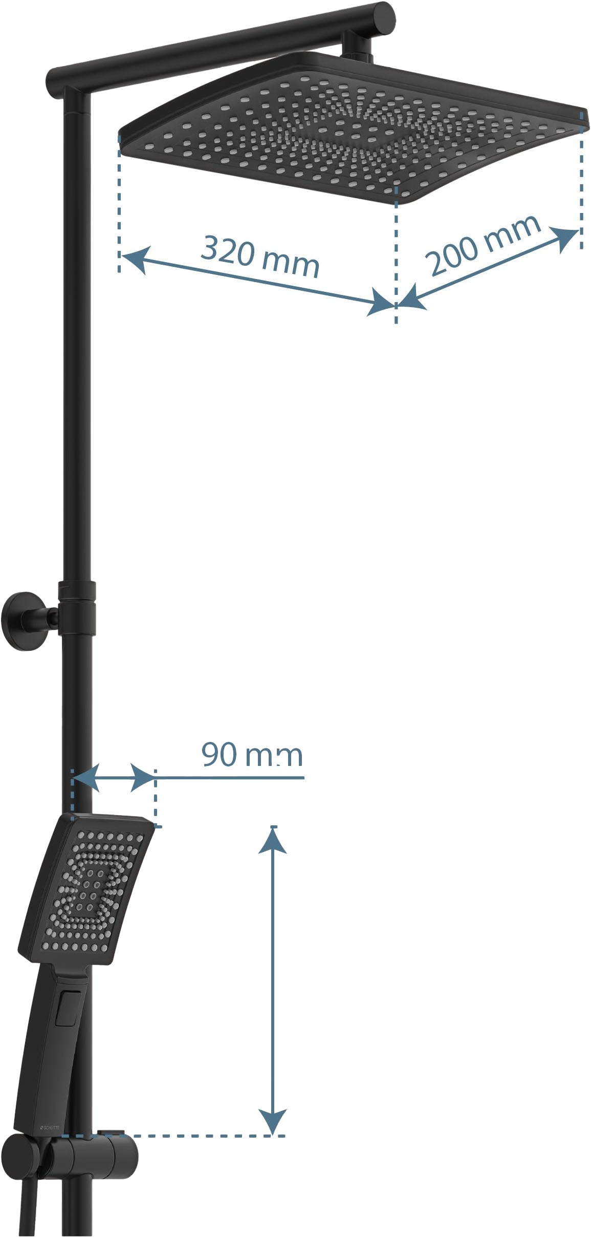 Schütte Duschbrause »TRENTO«, (Set), mit Thermostatarmatur, 3-fach verstellbar, Antikalk-Noppen