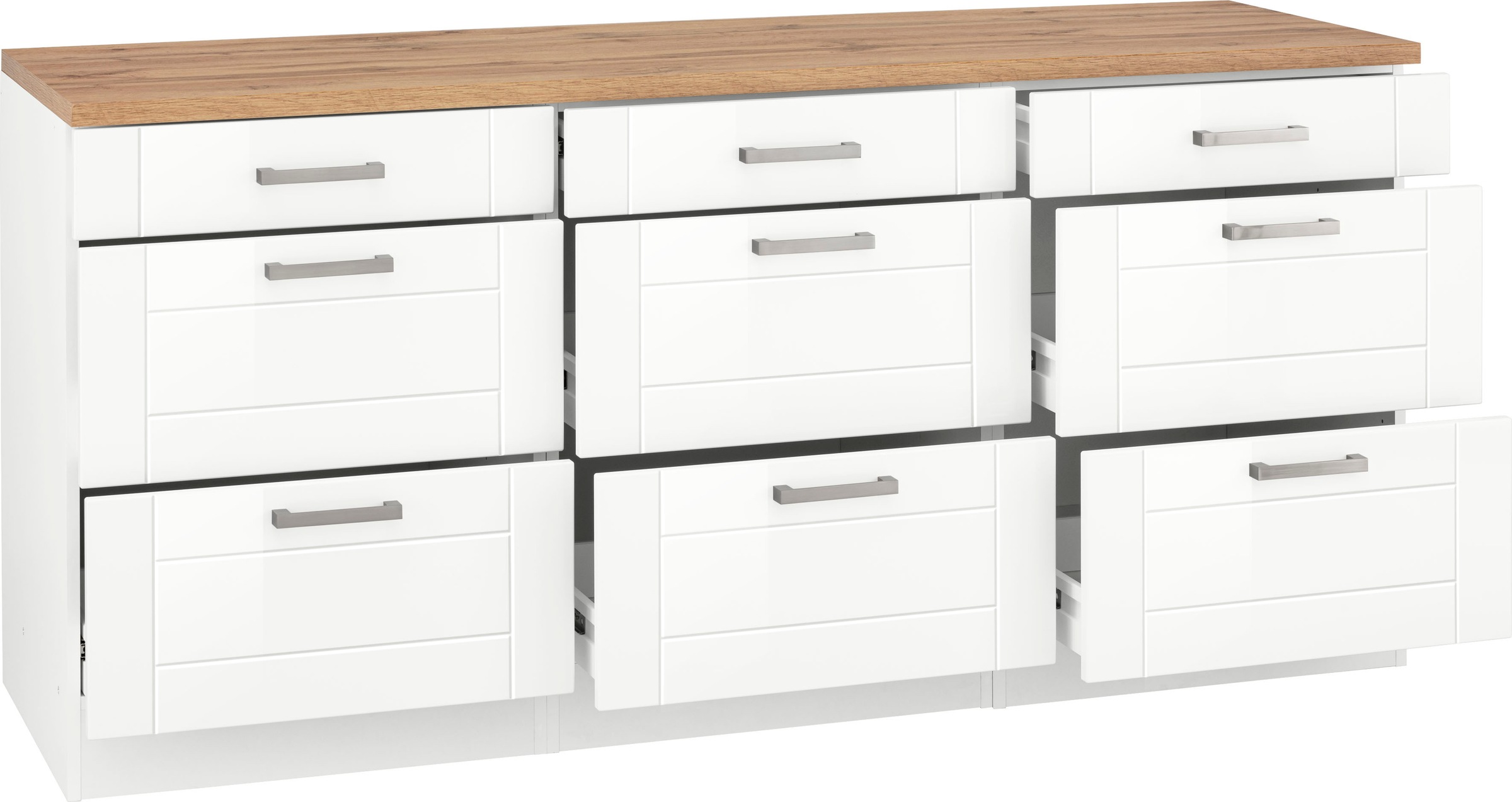 KOCHSTATION Unterschrank »KS-Tinnum«, 180 cm breit, Metallgriffe, MDF Fronten, mit 3 Schubkästen, 6 Auszüge
