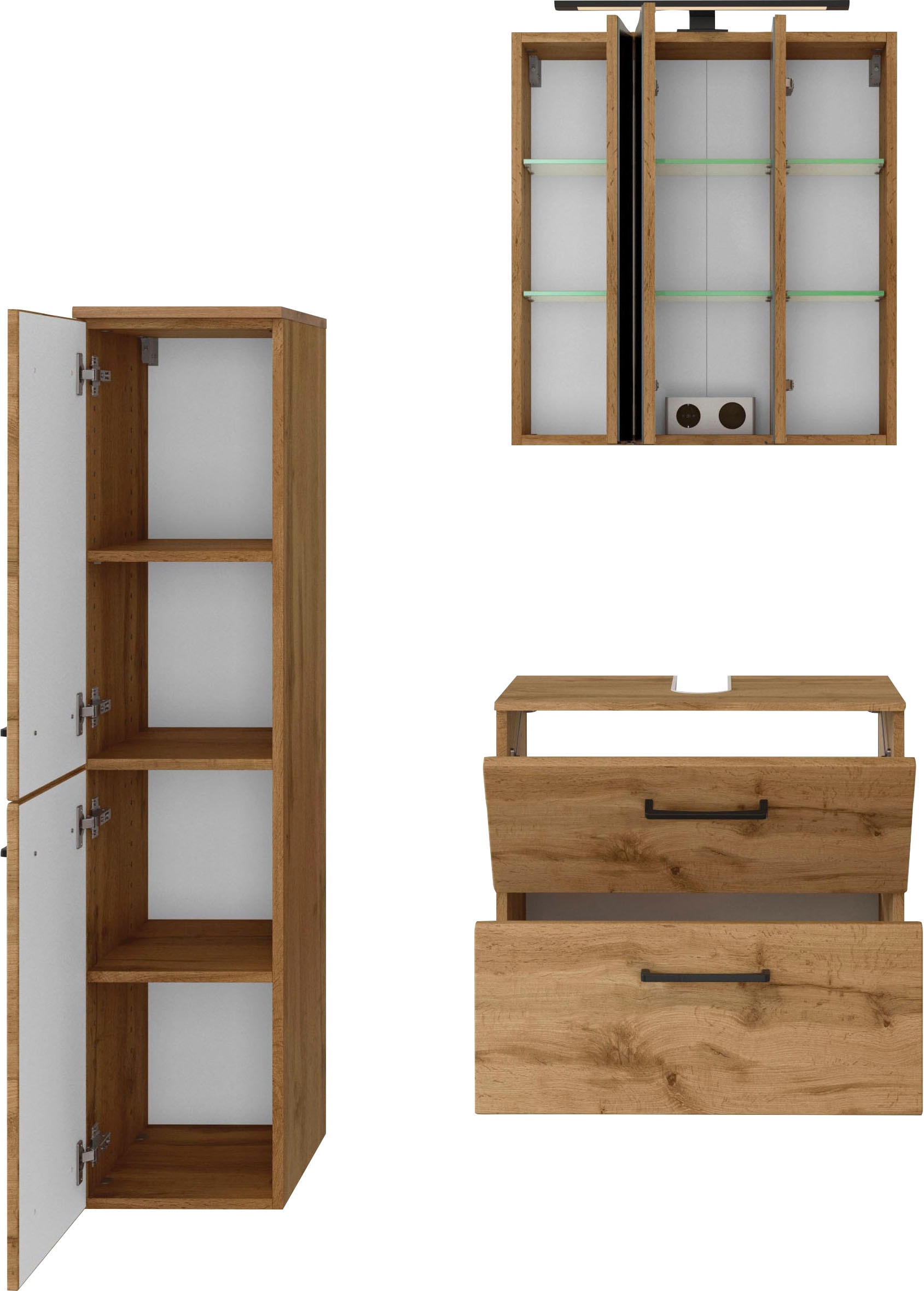 welltime Badmöbel-Set »Chicago«, (3 St., Spiegelschrank, Unterbeckenschrank, Midischrank)
