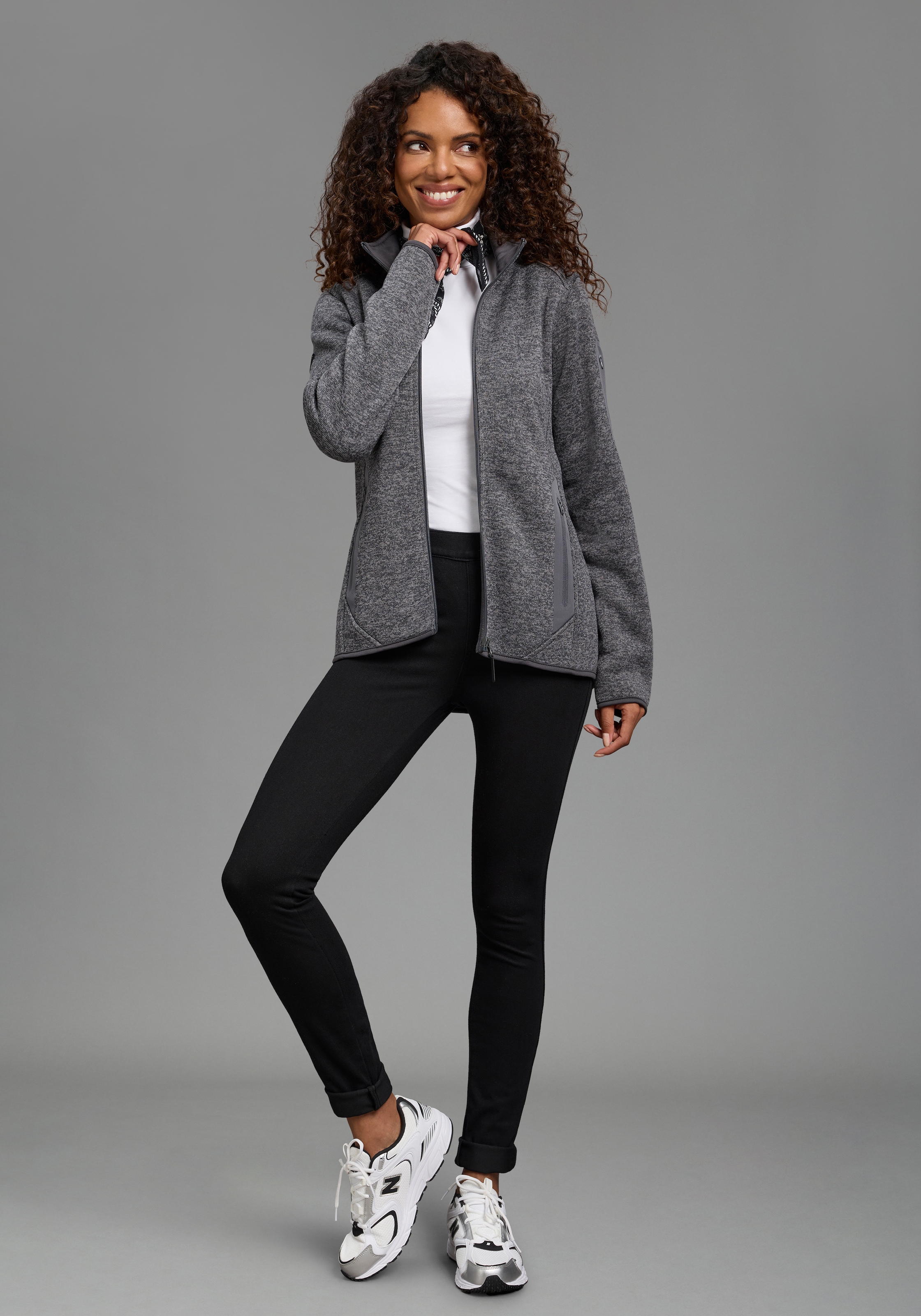 Polarino Strickfleecejacke mit Reißverschluss, figurumspielende Passform, wärmend, atmungsaktiv