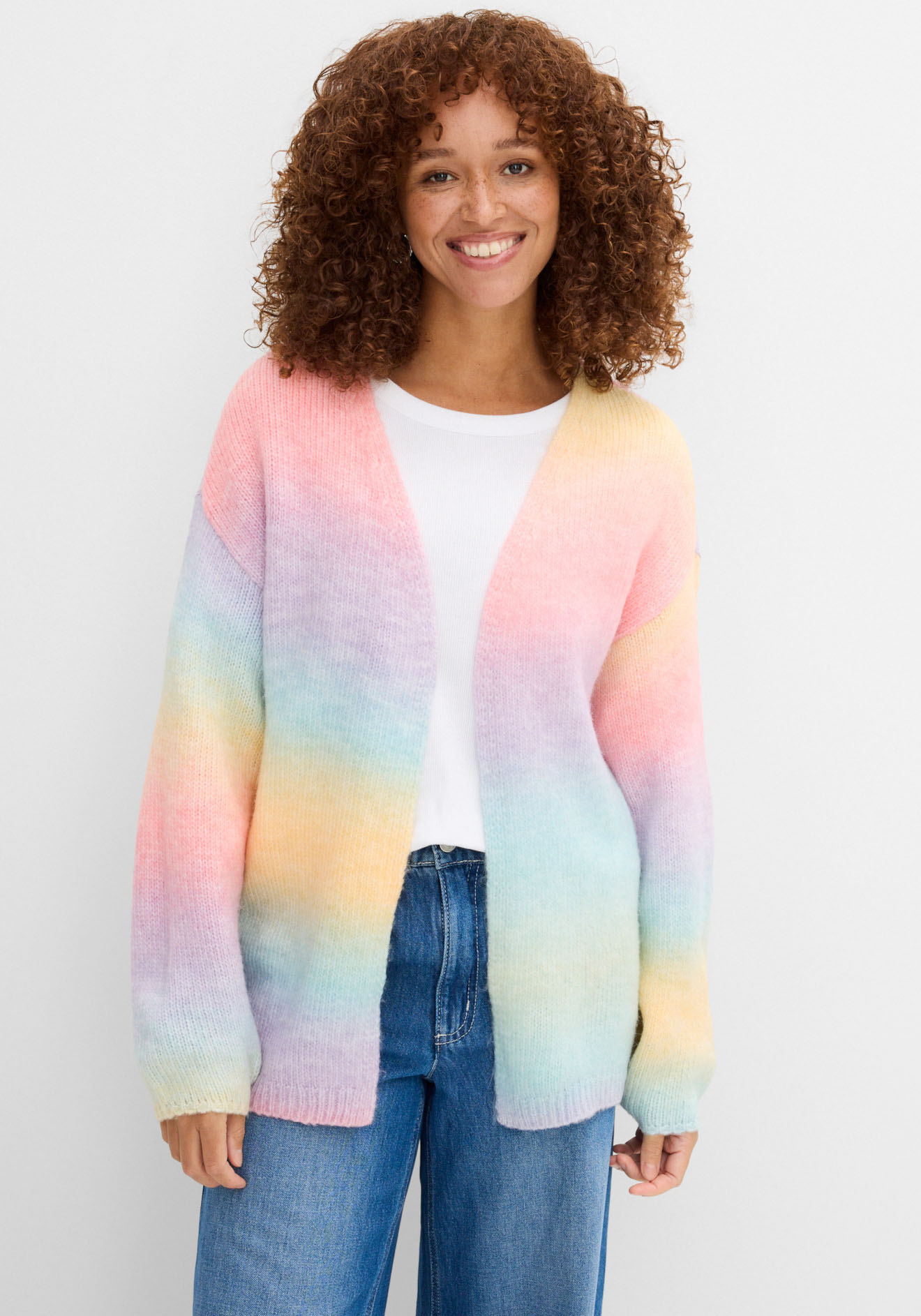 bonprix Strickjacke "Grobstrickjacke aus weichem Woll-Mix" Oversize-Passform, Multicolour-Optik, offene Form