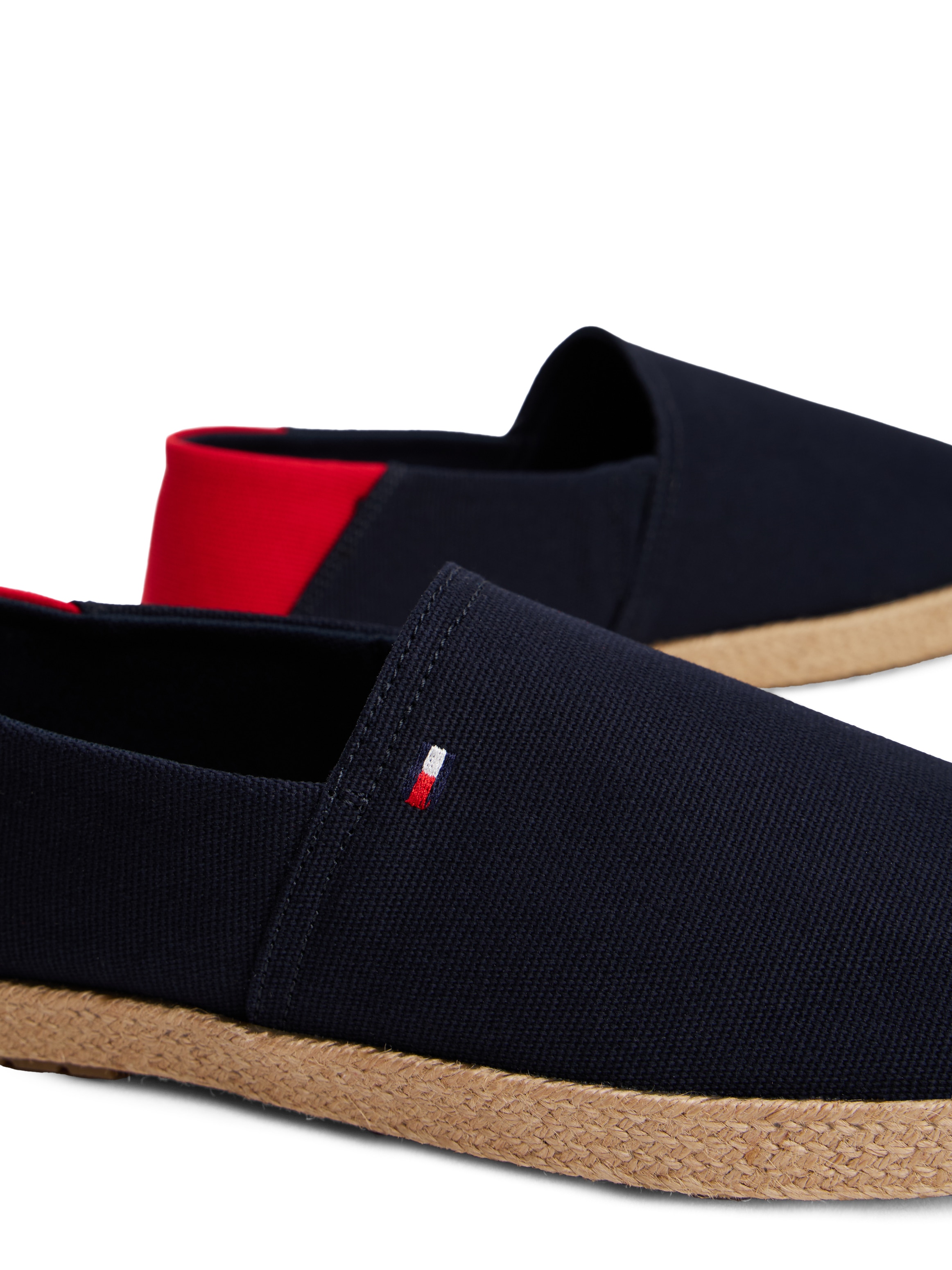 Tommy Hilfiger Slipper »HILFIGER ESPADRILLE CORE TEXTILE«, Schlupfschuh, Espadrilles, Sommerschuh, Kontrastbesatz an der Ferse
