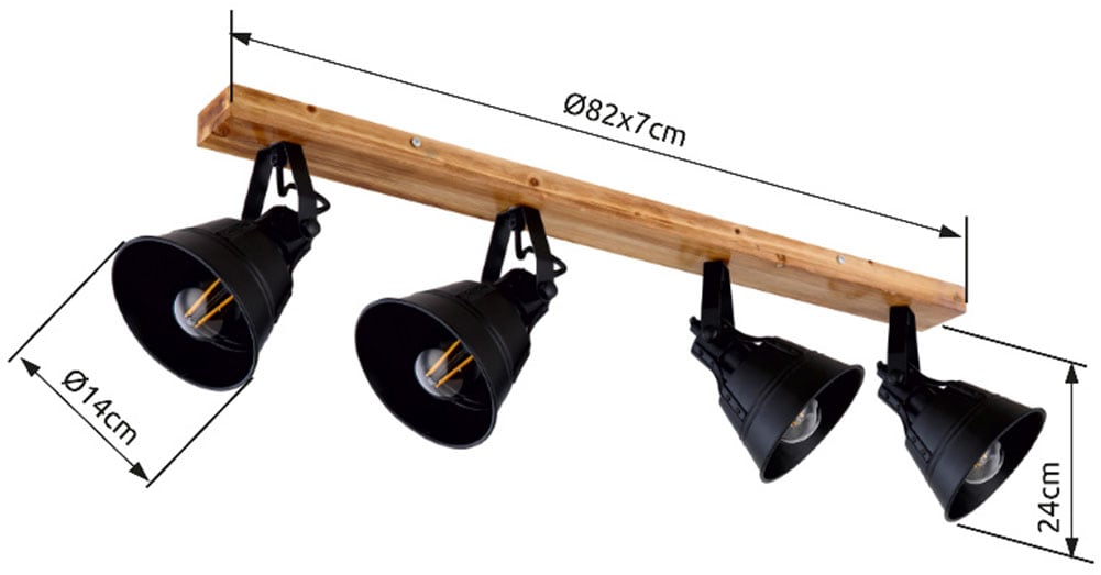 GLOBO LIGHTING Deckenstrahler »GÜNTHER«, Leuchtmittel E27 | ohne Leuchtmittel, Strahler/Holz/schwarz matt/Wohnzimmer/Flur/Arbeitszimmer