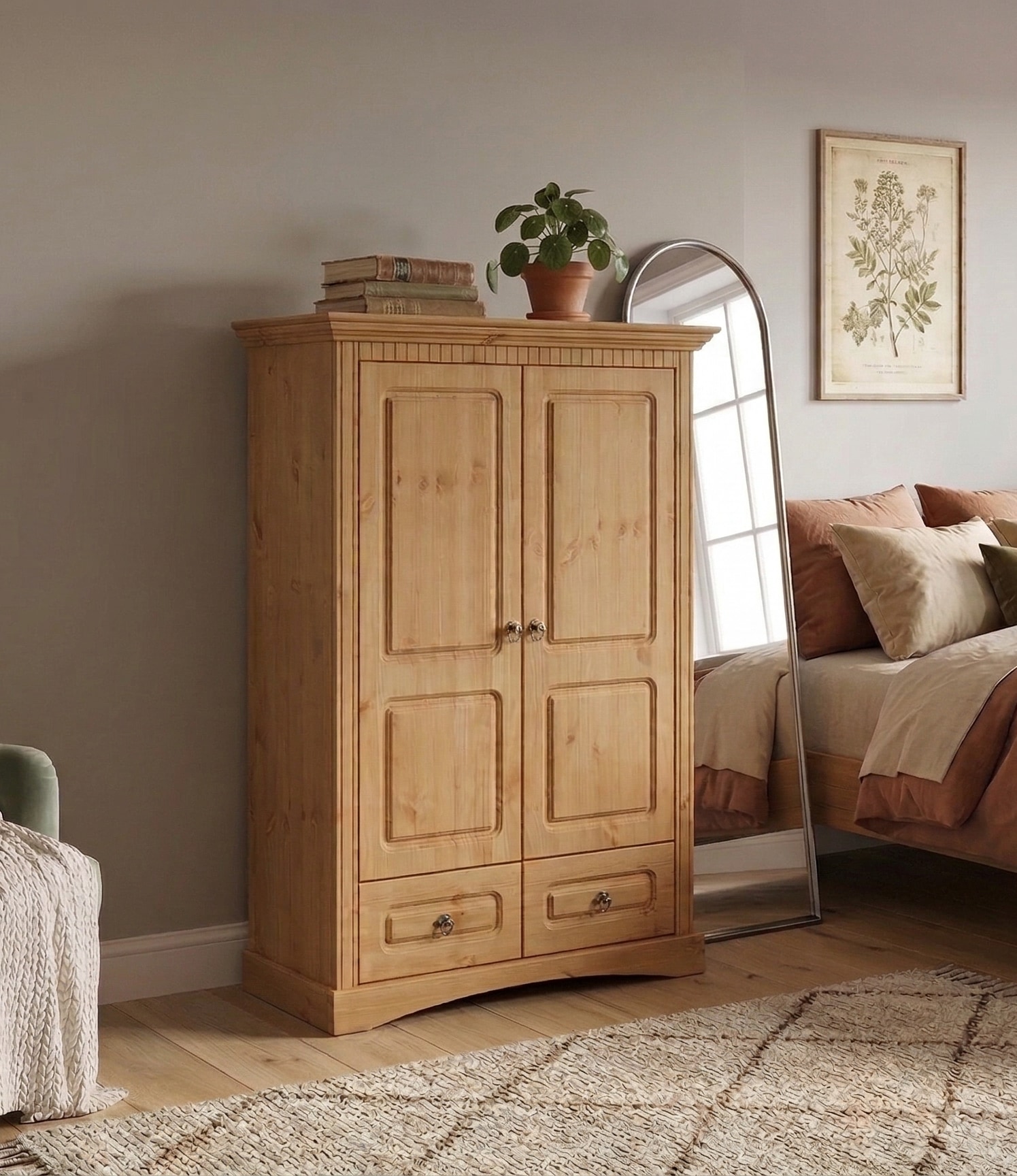 OTTO home Wäscheschrank »Rustic« B/T/H: 94/39/150 cm,  aus massiver Kiefer, FSC®, schöne Kassettenoptik, mit Ringgriffen