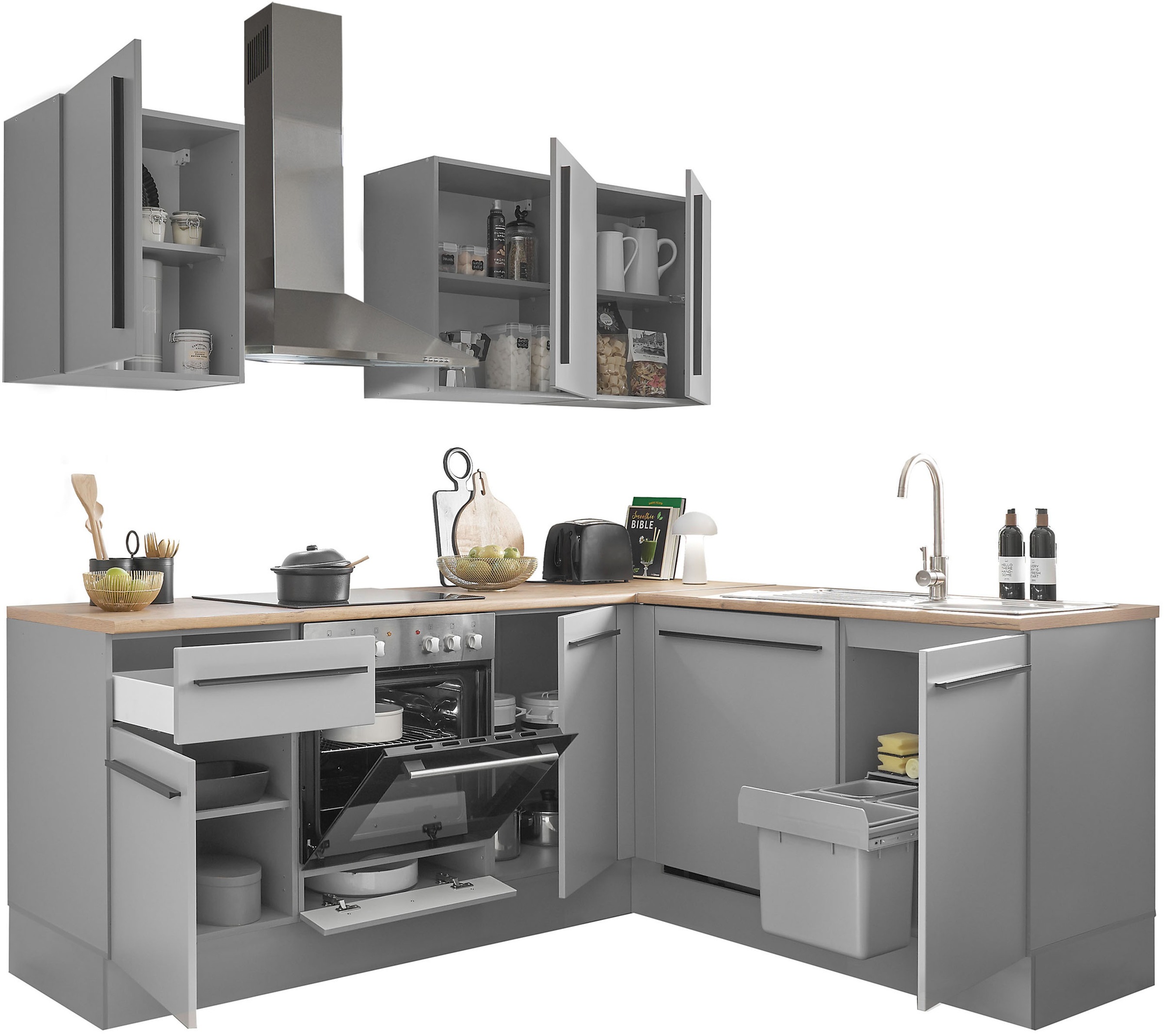 BASIC by Balculina Winkelküche »Denver, Küche BxHxT 220/115 x 211 x 60«, Breite 220 cm, wahlweise mit E-Geräten und Induktion