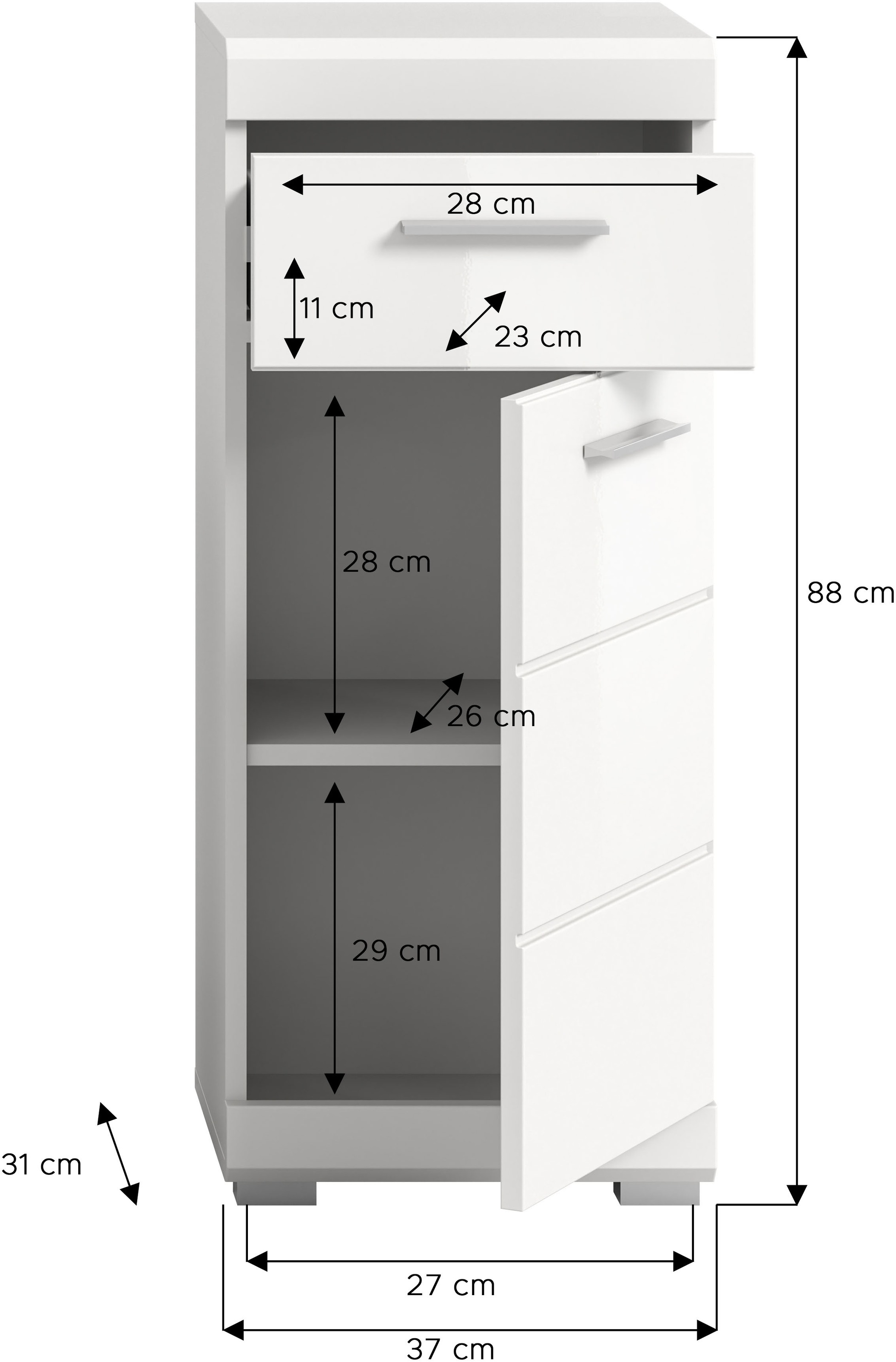 INOSIGN Unterschrank »Siena, Breite 37cm, 1 Tür, 1 Schubkasten, 2 Fächer, MDF-Front«, (1 St.), in verschiedenen Farben erhältlich, Badmöbel, Badschrank, Kommode, Bad