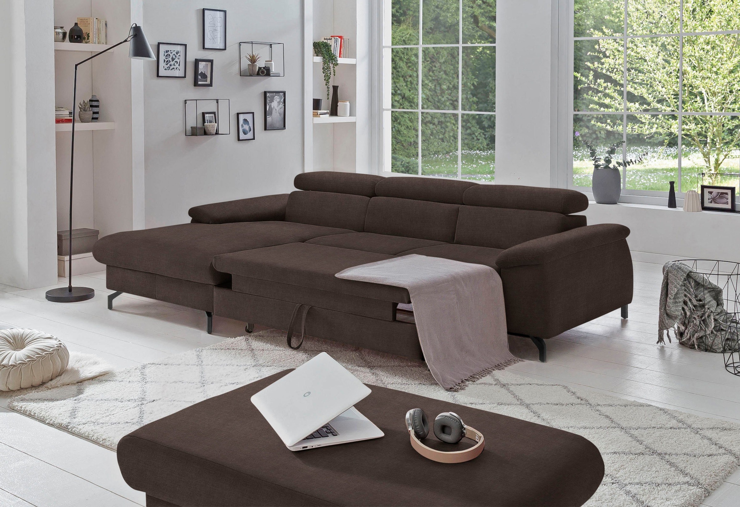 COTTA Polstergarnitur »Komaris L-Form«, (Set), Set bestehend aus: Ecksofa mit Kopfteilverstellung & Hocker