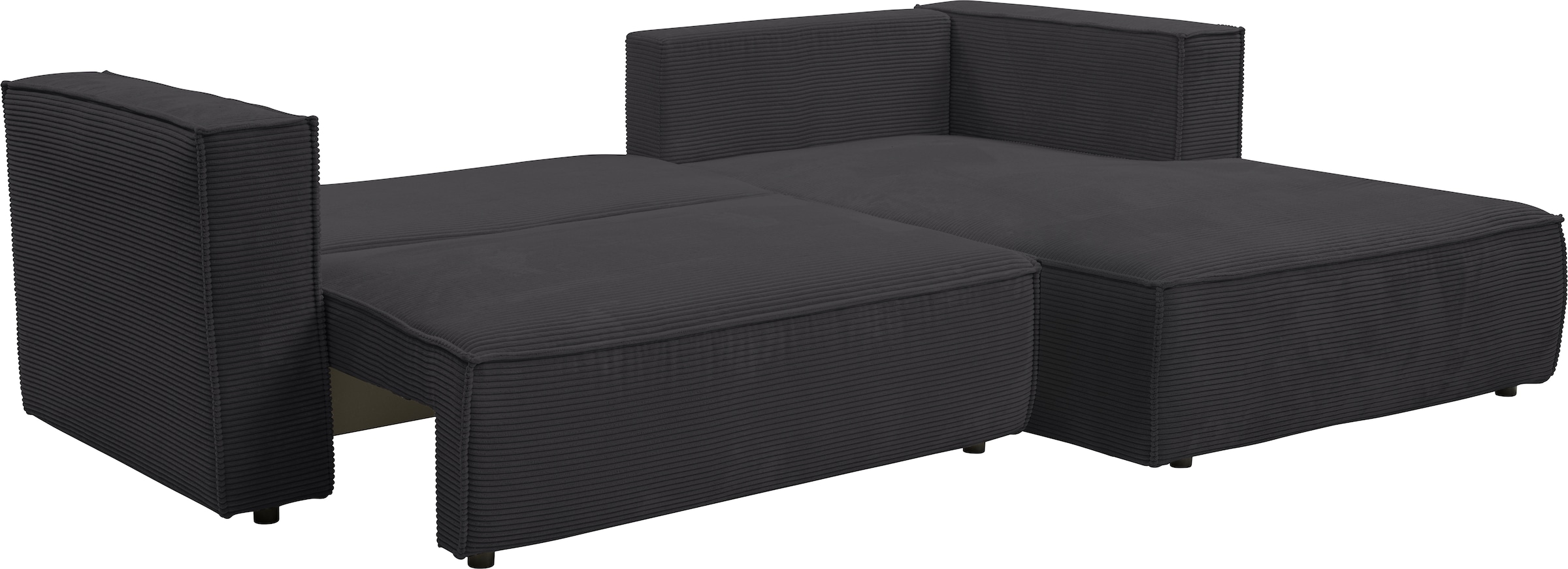 WERK2 Ecksofa »Atlanta-New inkl. Bett & Bettkasten, Cord, fester Sitz, retro-modern« Cord, L-Form, XXL, Schlaffunktion, Bettkasten