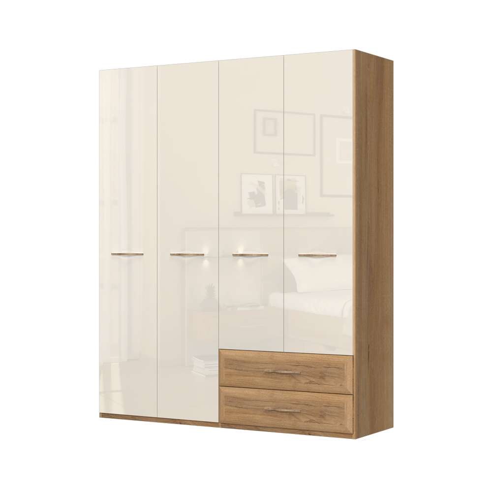 Home affaire Kleiderschrank »Gala, beige hochglänzend UV lackiert, kratzfest, FSC-zertifiziert«, (abgerundete Schubladen aus MDF im Holzdekor, soft-close), hoher Schrank (224cm), wahlweise in 3 Breiten, Made in Europe