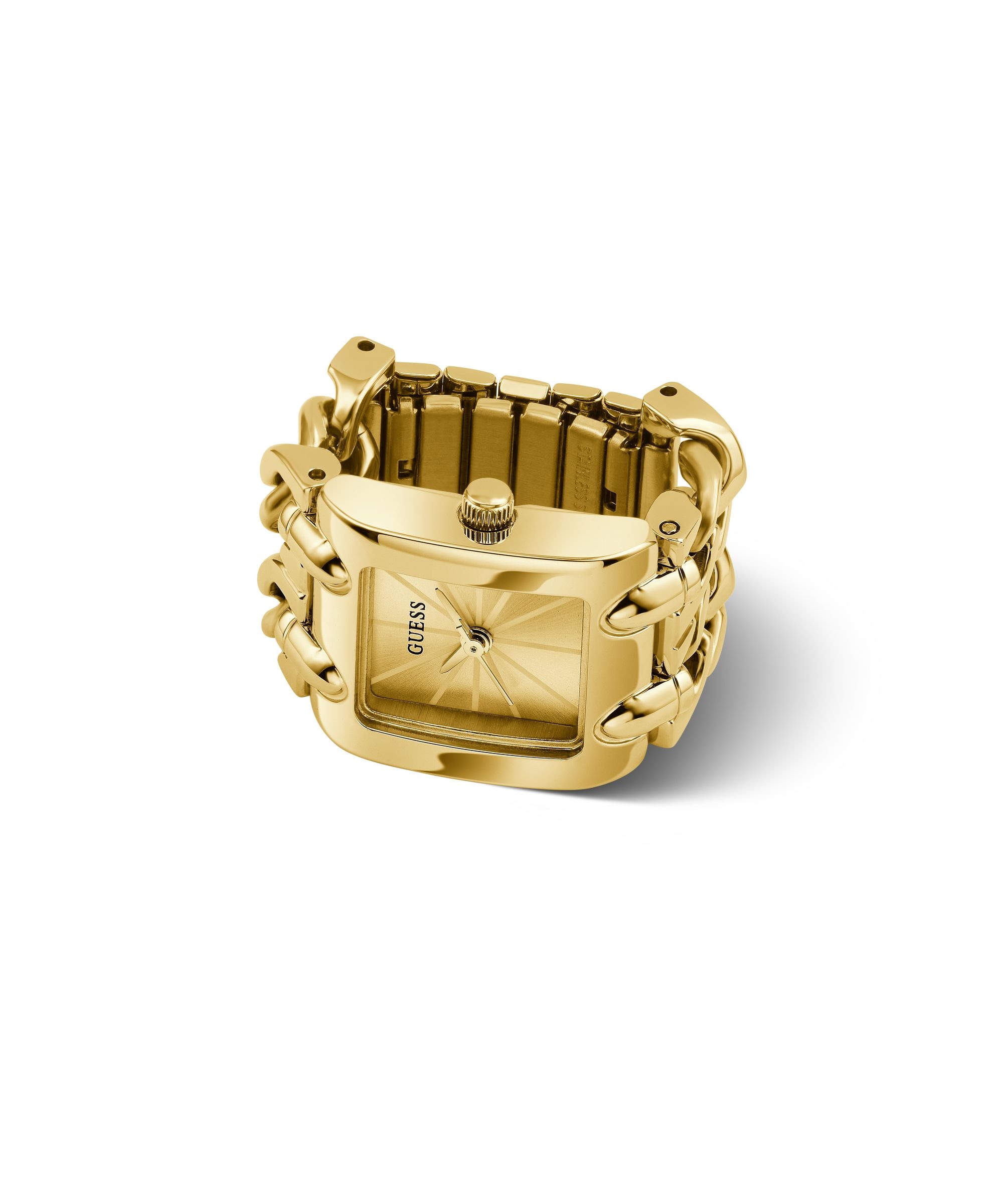 GUESS Damen Uhrenring "MOD HEAVY METAL", gold, Armbanduhren, Quarzuhr, Damenuhr, Edelstahlringschiene, analog