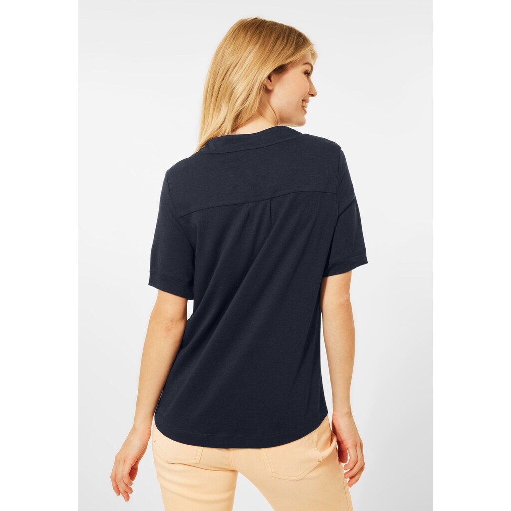 Damenmode Shirts & Sweatshirts Cecil Rundhalsshirt »CECIL T-Shirt in Unifarbe«, mit geschlitztem Rundhalsausschnitt dunkelblau