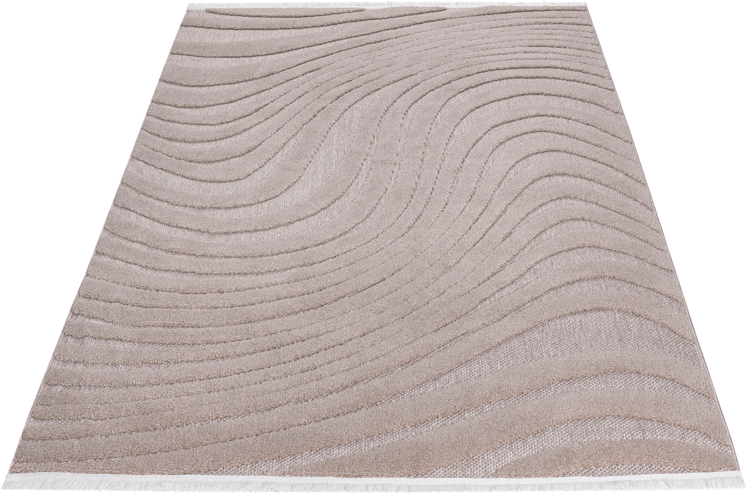 OTTO home Teppich »Samelia mit Fransen, Wellendesign, Balkon, Camping« rechteckig 6 mm Höhe Hoch-Tief-Struktur, In- und Outdoor geeignet für Küche oder Esszimmer