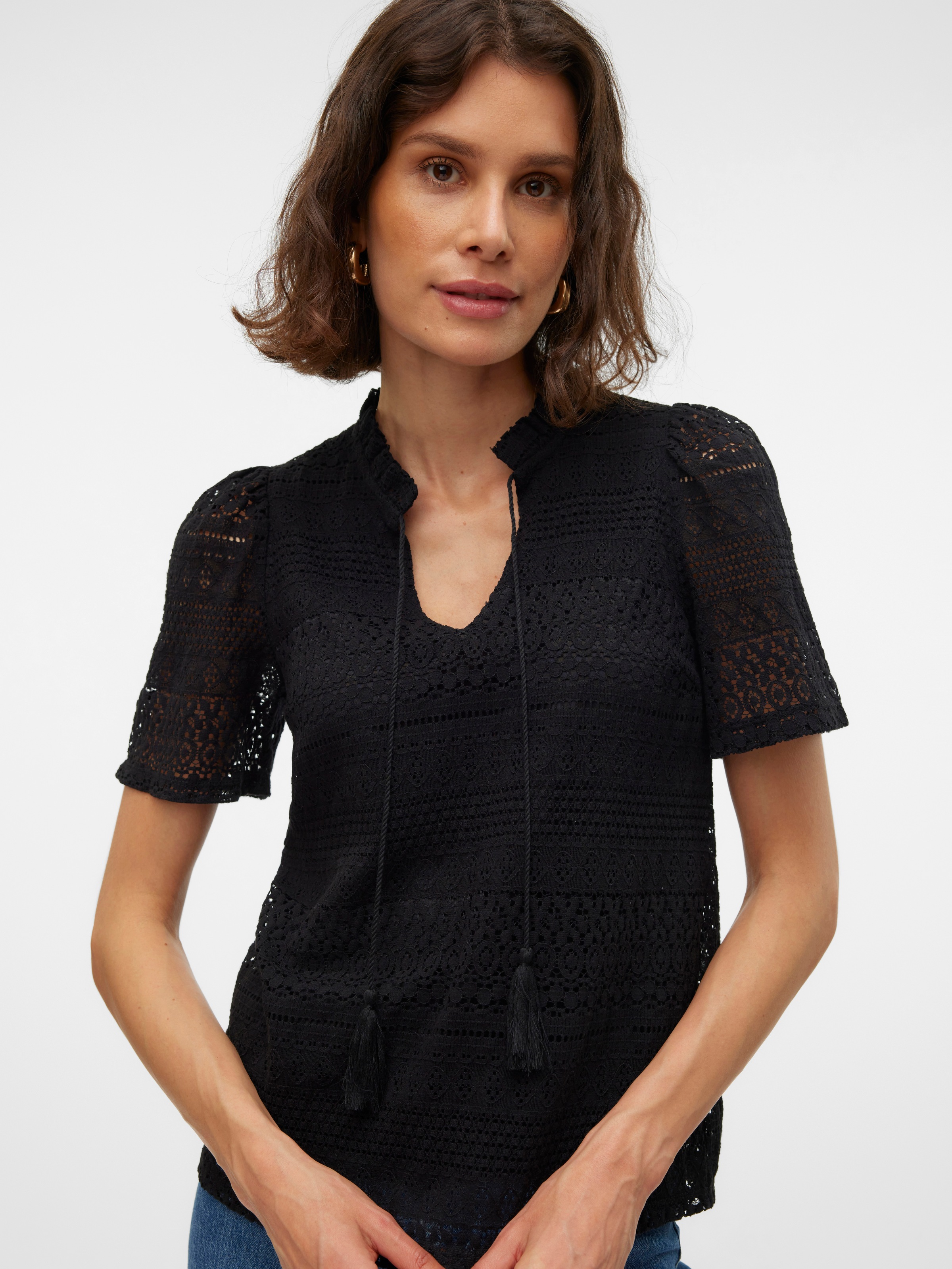 Vero Moda Spitzenshirt "VMHONEY LACE S/S TASSEL TOP WVN GA" günstig online kaufen