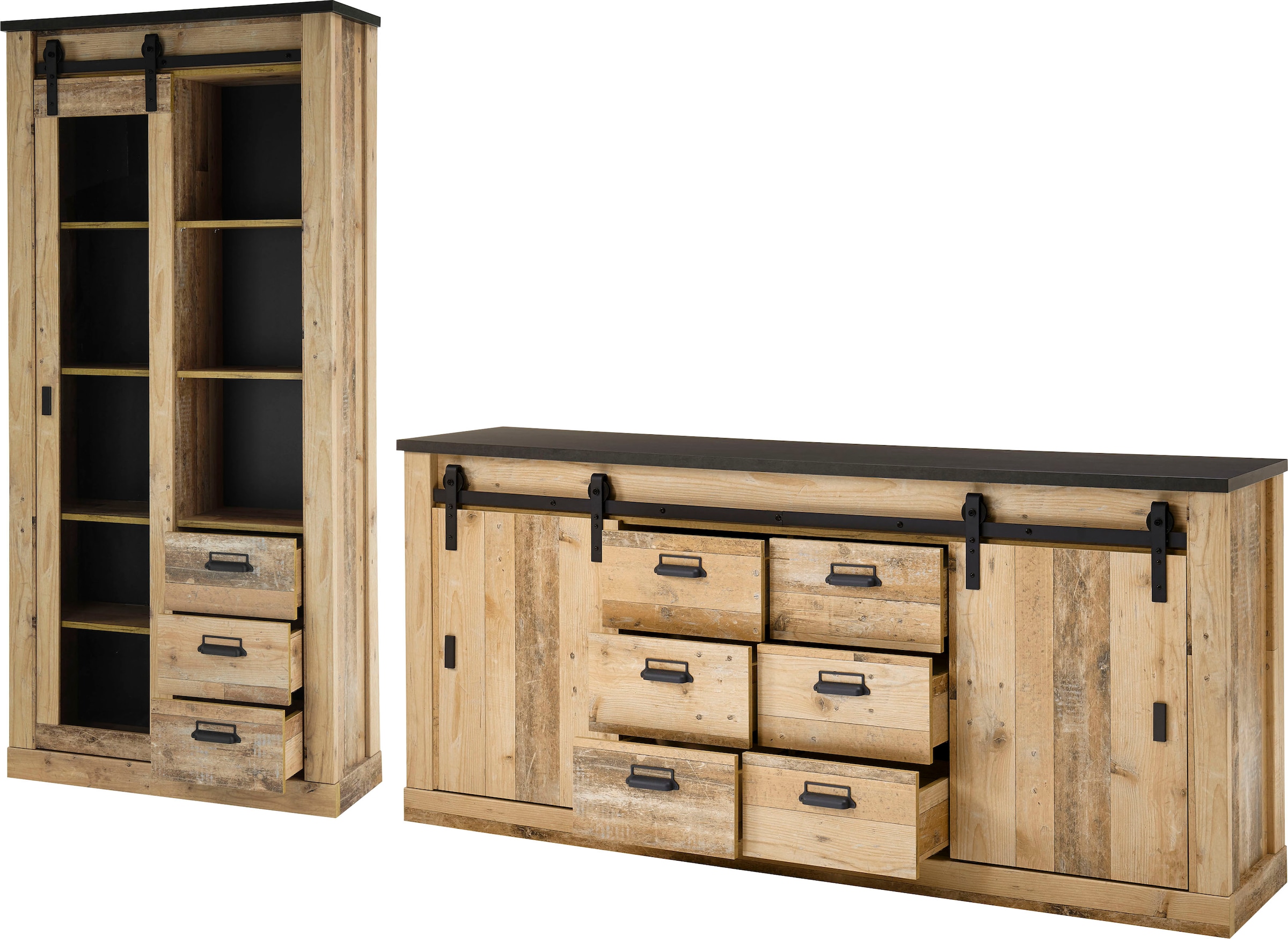Home affaire Wohnwand "Sherwood, Anbauwand im Industrial-Style, Komplettset, Wohnzimmer-Set" 2 Stk. tlg.
