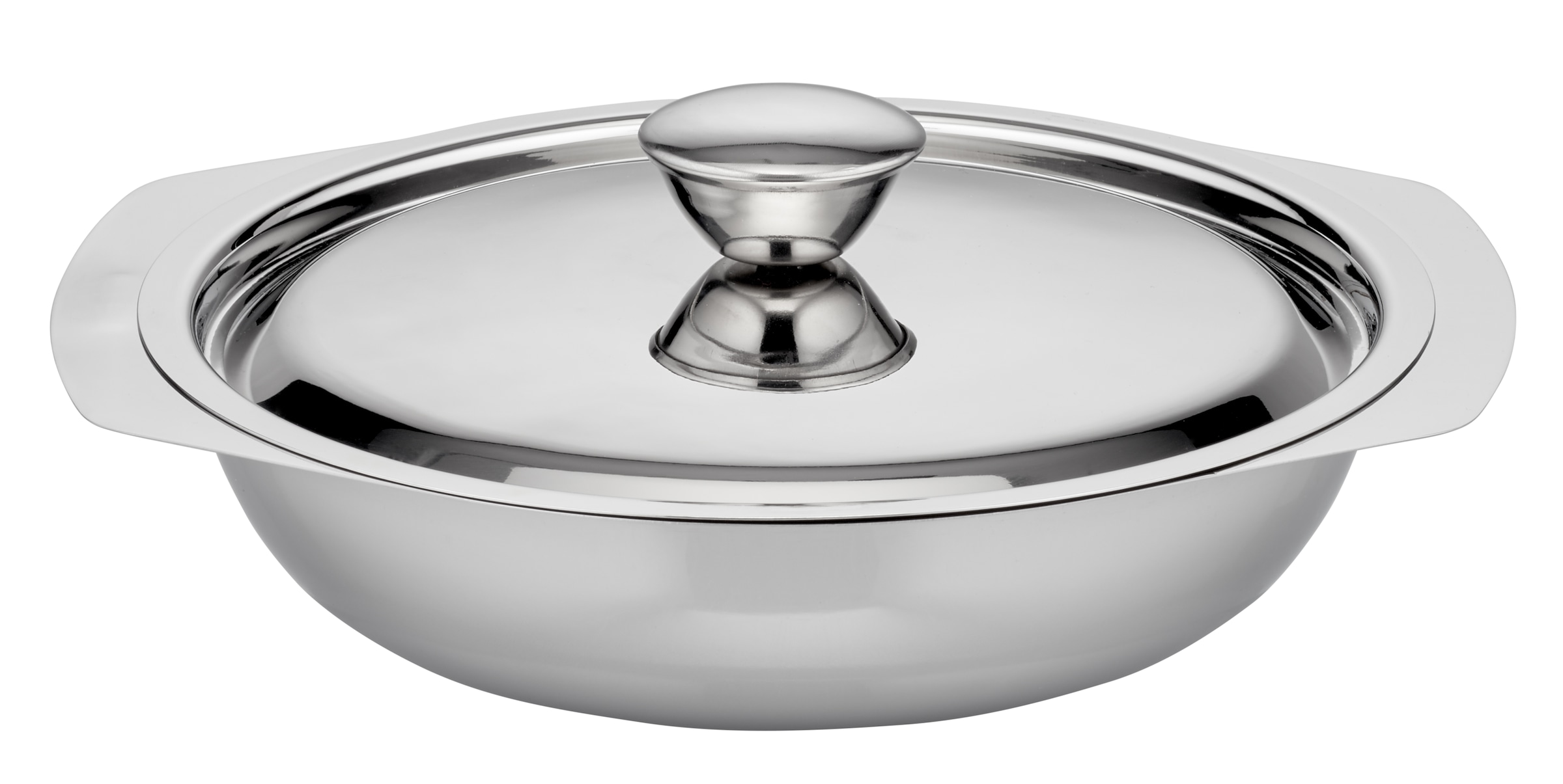 "Servierschale GSW ""flache Beilagen- und Servierschale mit Deckel"", silberfarben, H:4,5cm Ø:18cm, Edelstahl, Schüsseln, Servierschale, Beilagen