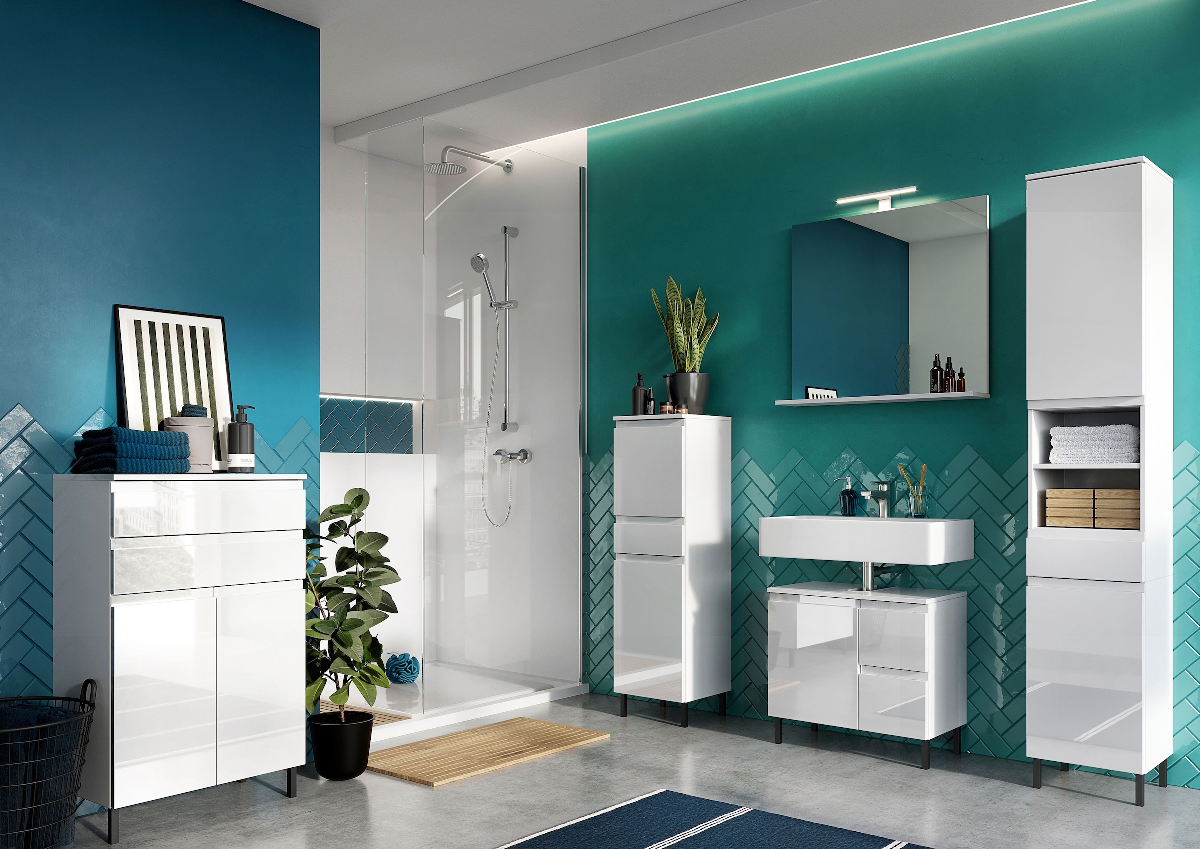 cm, verstellbarer Waschbeckenunterschrank Breite 60 GERMANIA | bestellen Einlegeboden Badezimmerschrank, »Scantic«, BAUR