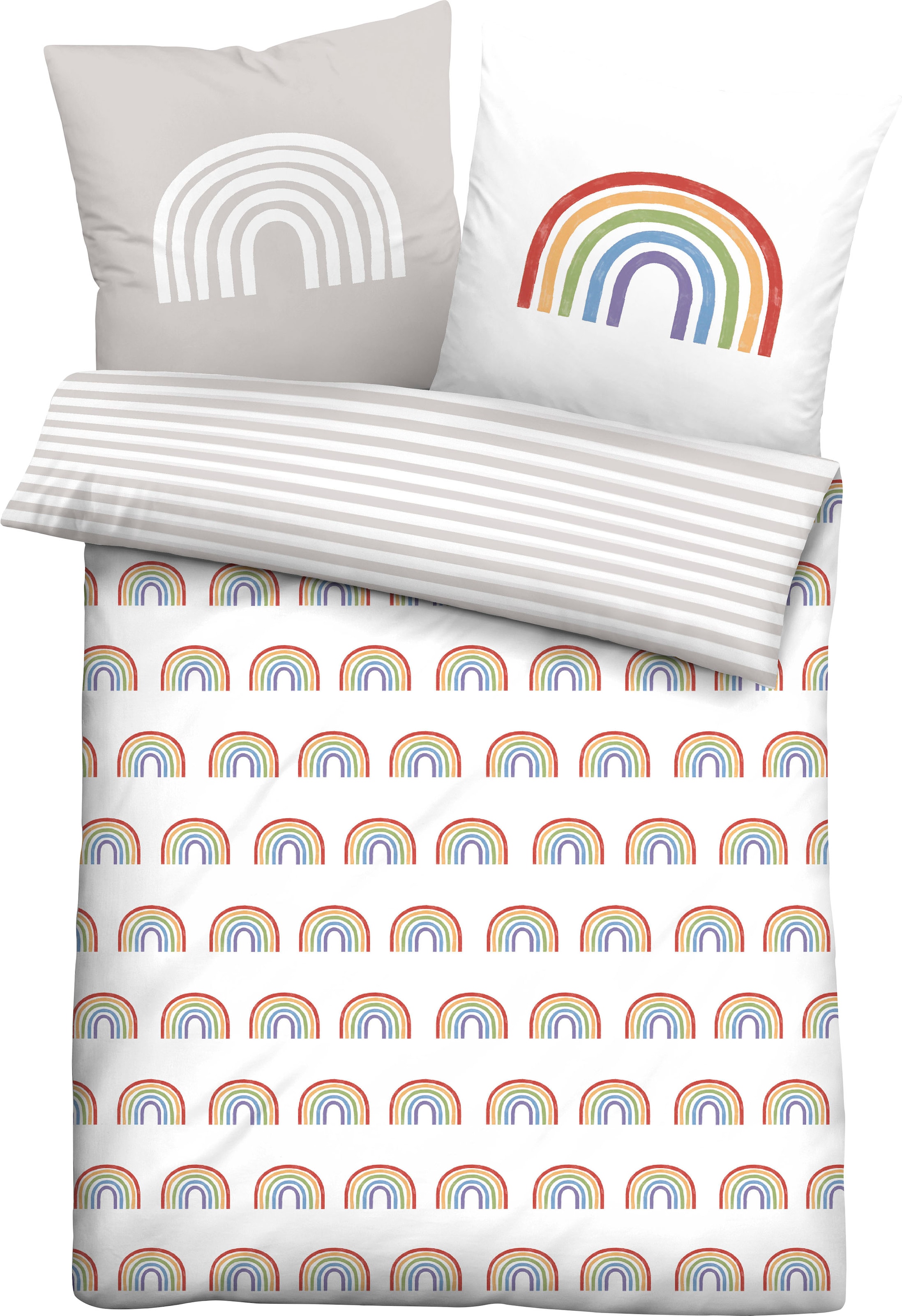 Biberna Kinderbettwäsche "Fabio" 2 Stk. tlg. mit tollem Regenbogen günstig online kaufen