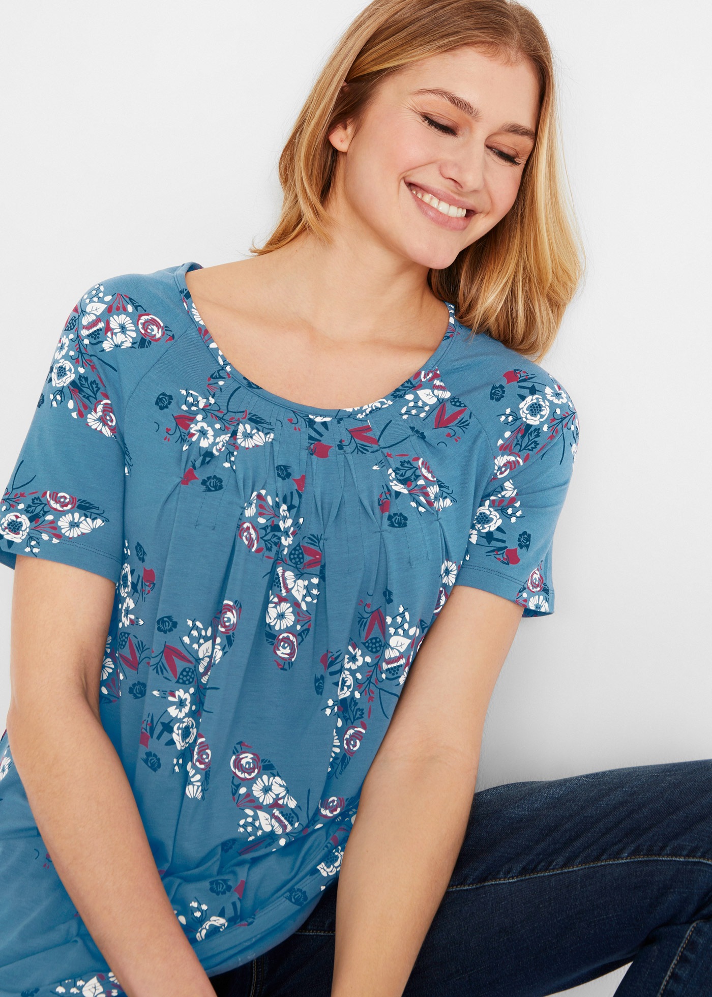 bonprix Longshirt Ballonform, Halbarm, aus Viskose und Elasthan, casual Sti günstig online kaufen