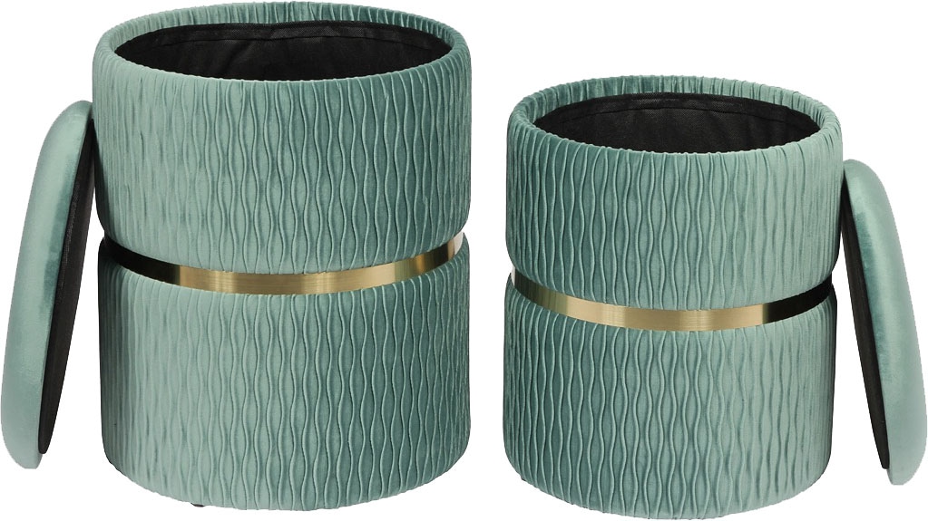 Kayoom Polsterhocker »Hocker Zora 425 2er-Set, Praktischer und versteckter Stauraum«, (Set, 2 St.), 2er-Set mit Stauraum, ineinander stapelbar, goldener Ring
