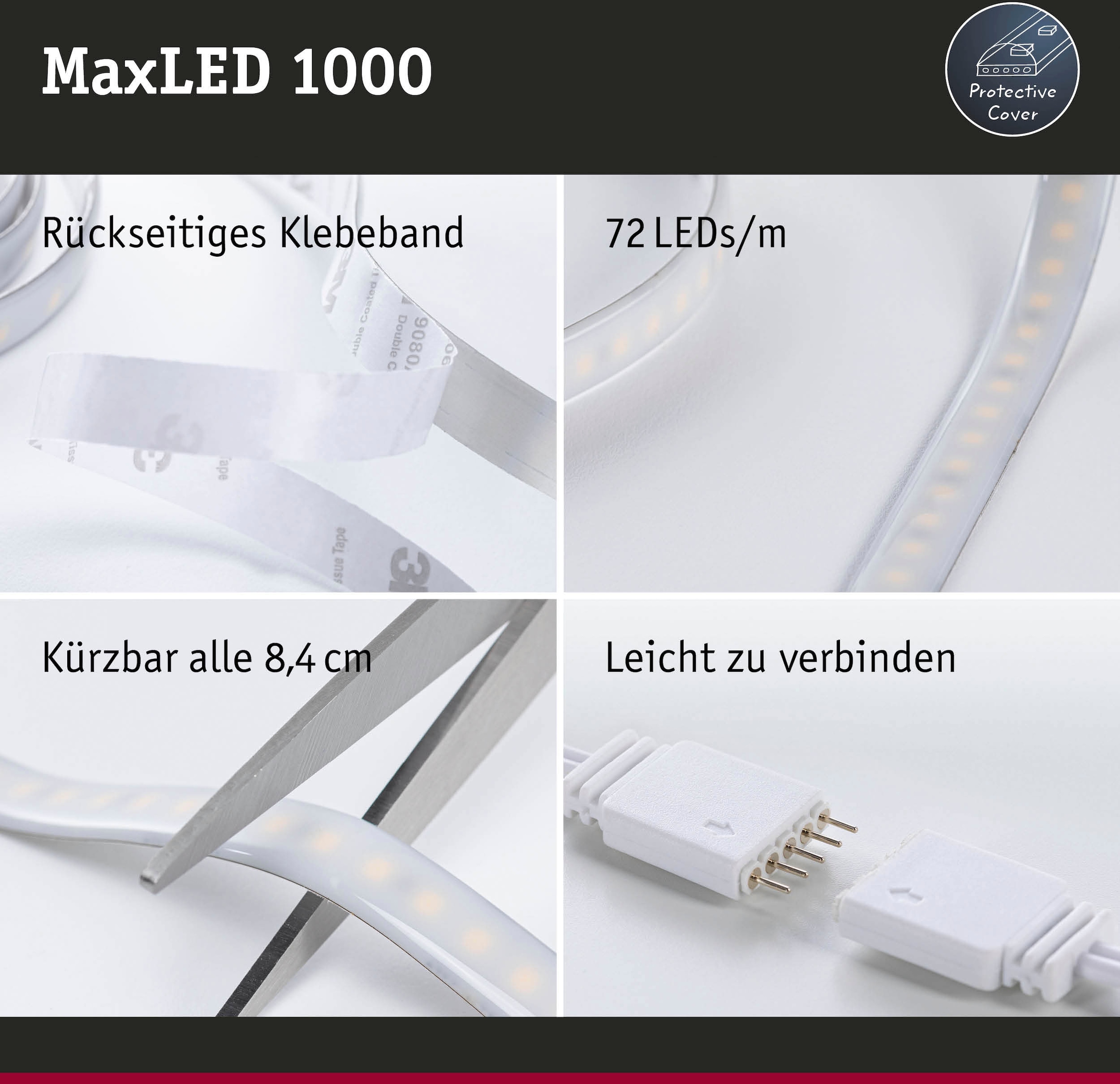 Paulmann LED-Streifen »MaxLED 1000 Basisset 1,5m IP44 Cover 3000K 18W 230/24V 50VA Silber«, 1 St.-flammig, RGBW