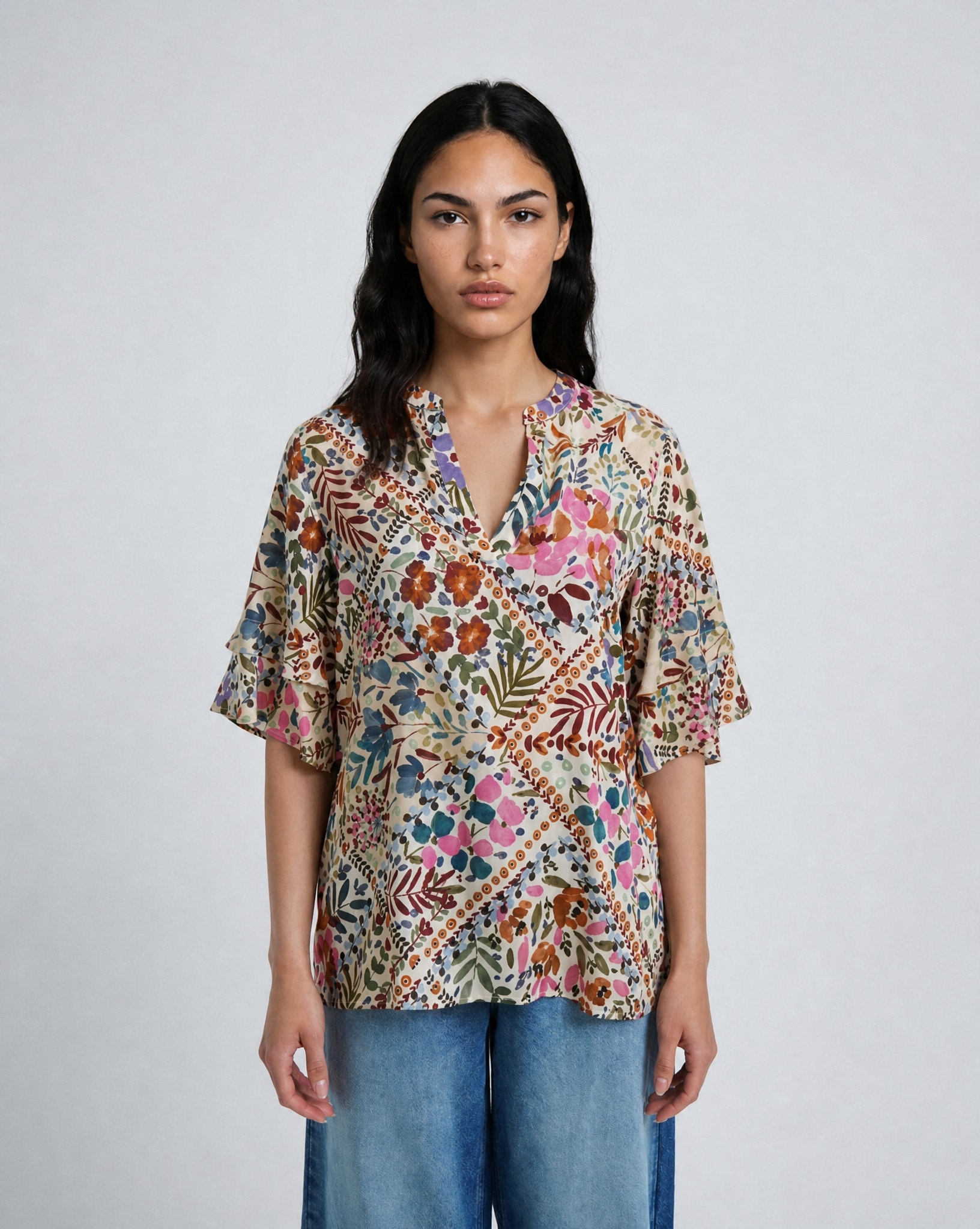 SMITH & SOUL Damen Kurzarmbluse, bunt, Gr. M, bedruckt, Web, Material: 100% Viskose, Blusen, mit All Over Print