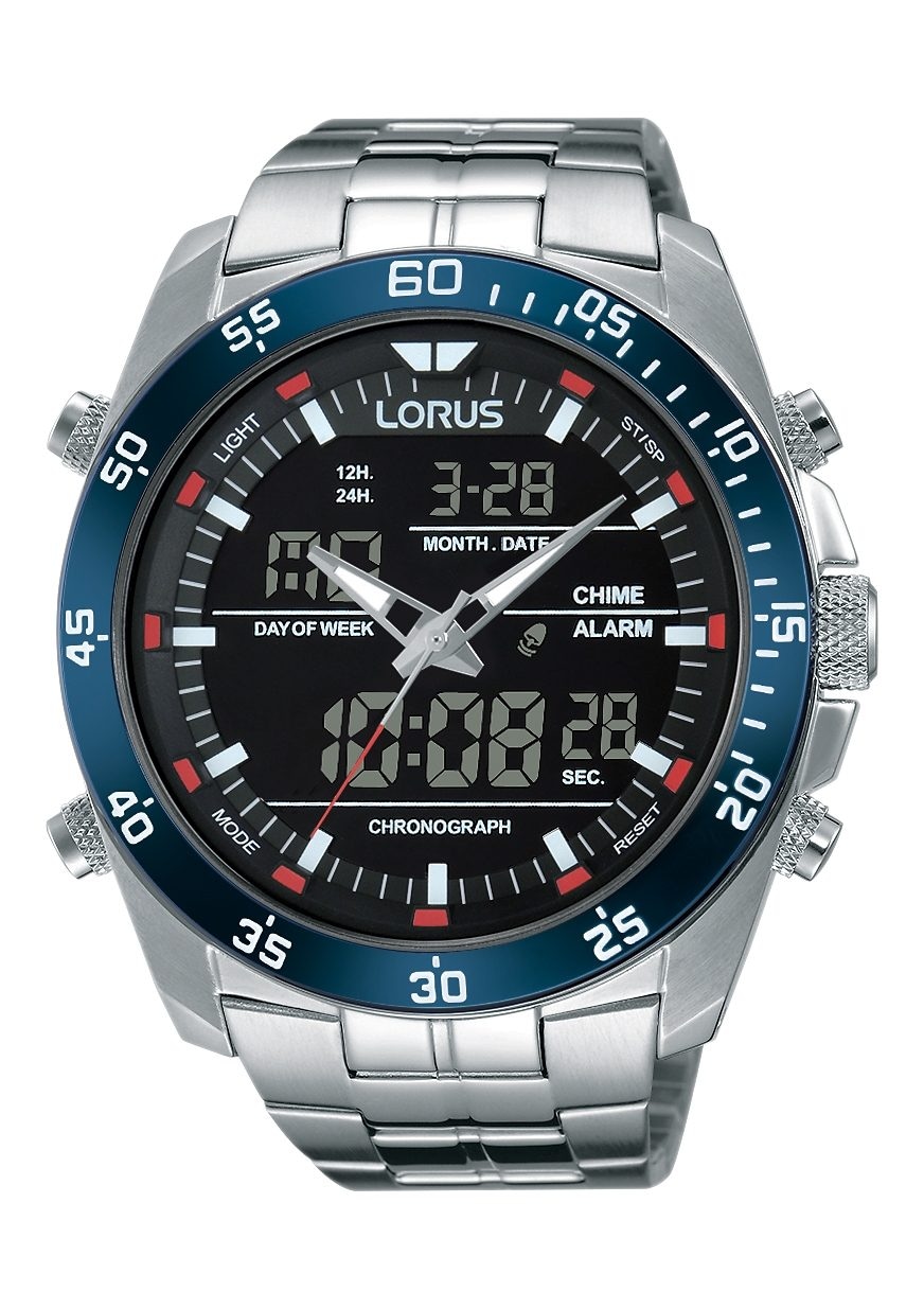 LORUS Chronograph »RW623AX5«, Armbanduhr, Quarzuhr, Herrenuhr, Stoppfunktion, Digitalanzeige, Datum