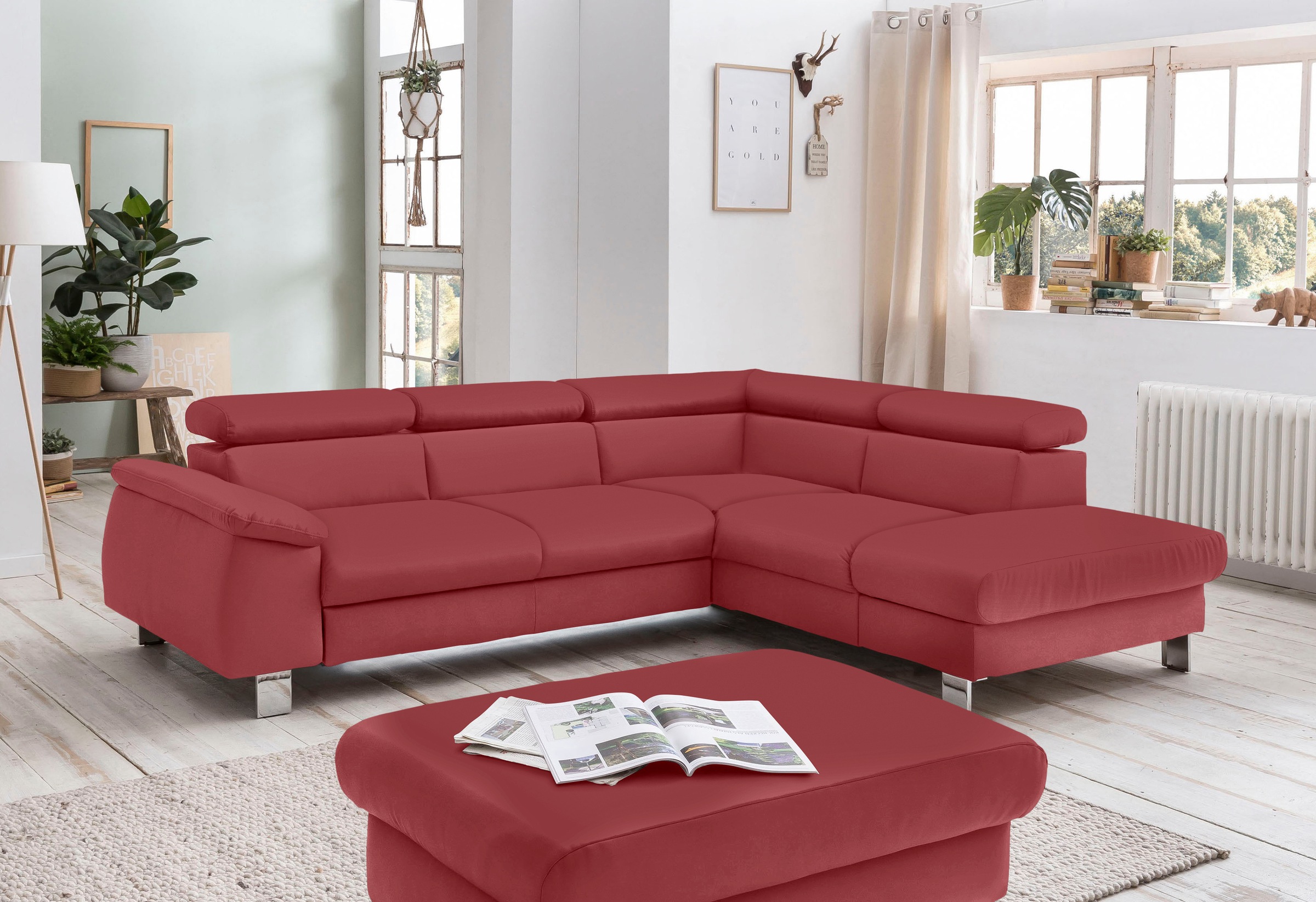 COTTA Ecksofa »Komaris L-Form mit Kopfteilverstellung«, wahlweise mit Bettfunktion, Bettkasten & Beleuchtung