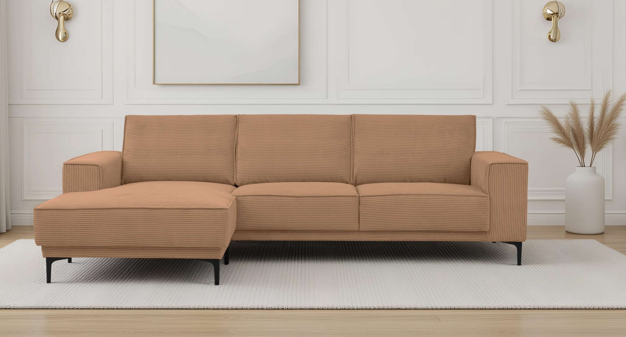 OTTO home Ecksofa "OLAND Cord L-Form, B: 280 cm, Skandi-Design" L-Form, 280 cm, Wellenunterfederung, Skandi-Design, Metallfüße