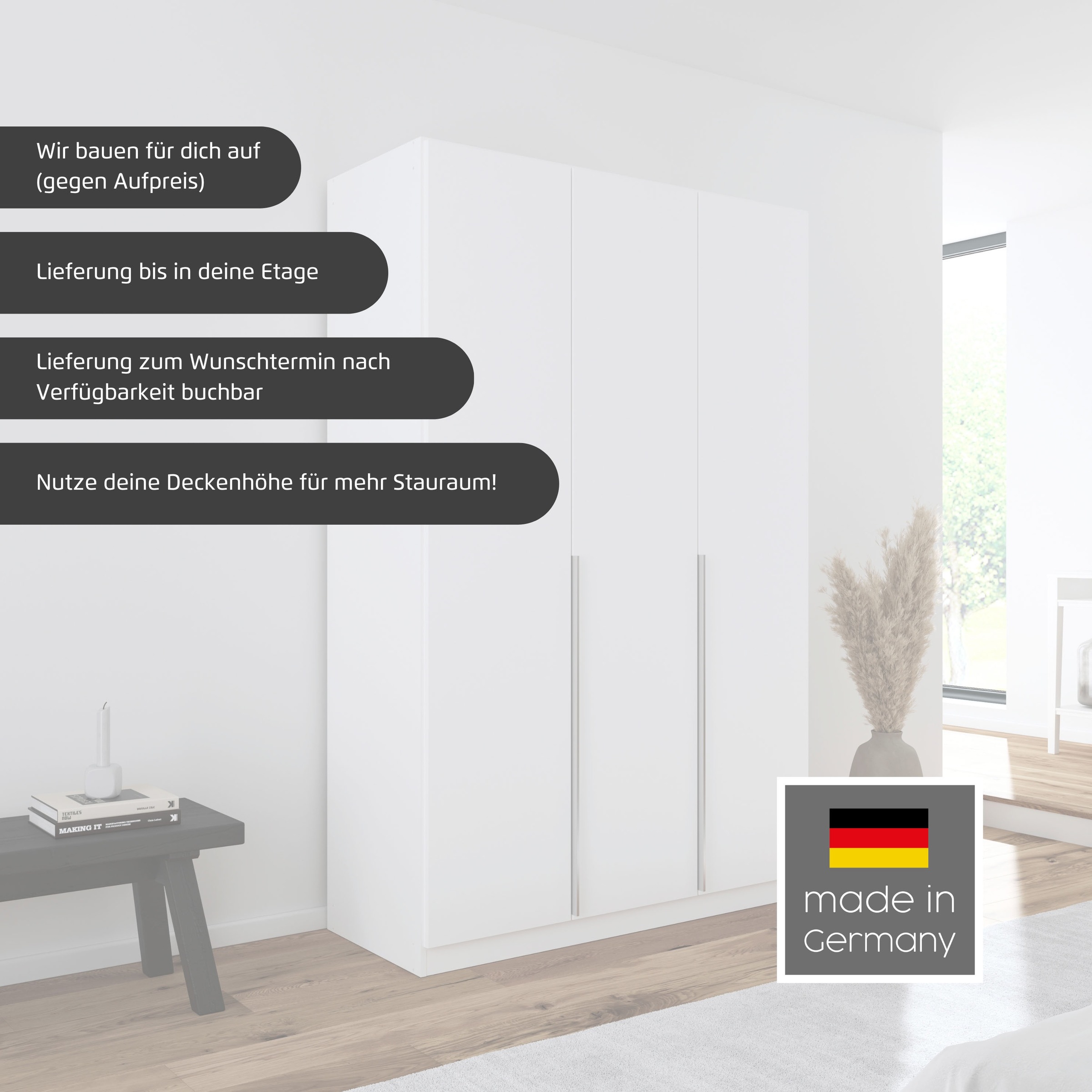 rauch Drehtürenschrank »Kleiderschrank Kleiderschränke Schrank Garderobe AGORDO mit Glasfront«, (in zwei Griff-Farben), durchdachte Innenausstattung, in 6 Breiten und 2 Höhen MADE IN GERMANY