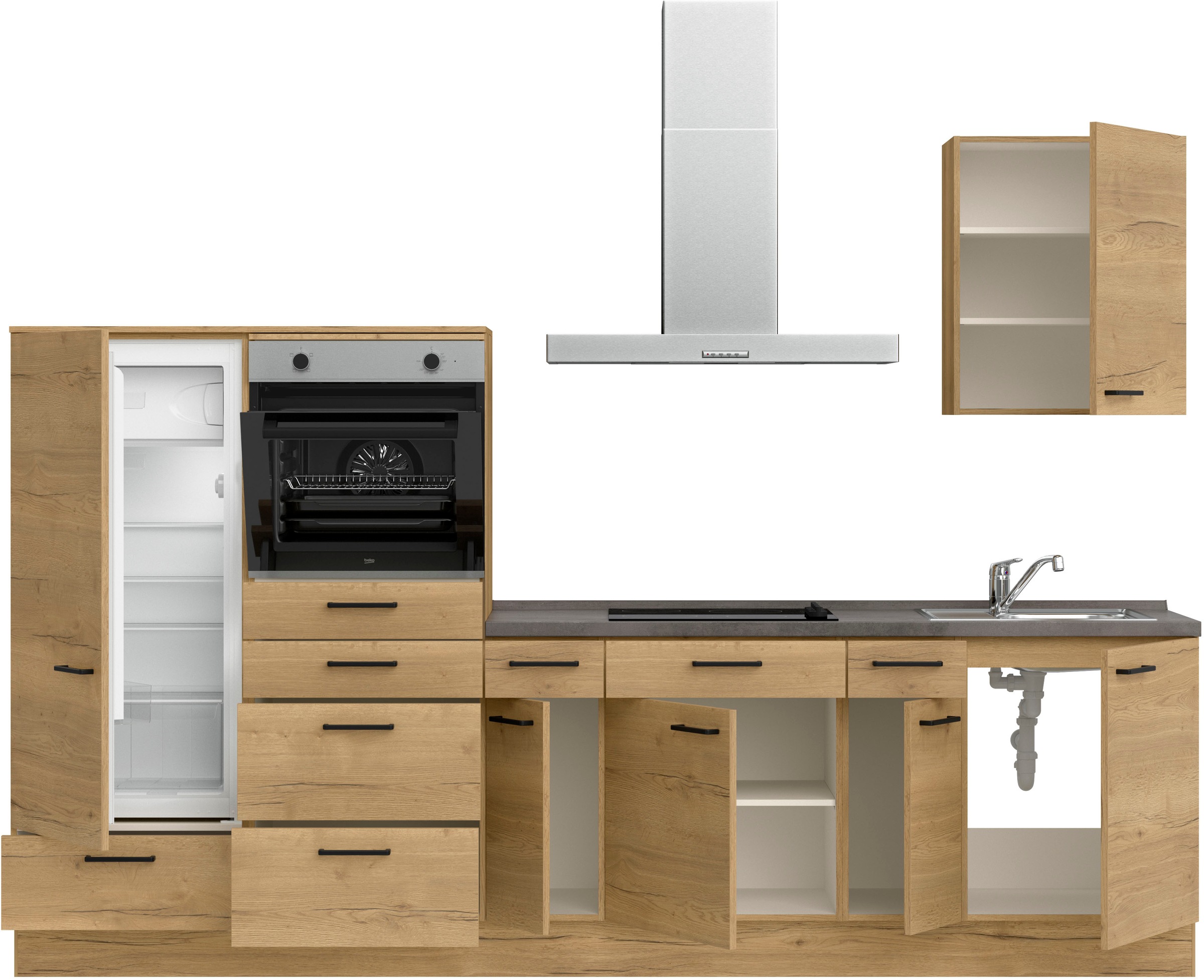 nobilia® Küchenzeile »"Structura I"«, vormontiert, Ausrichtung wählbar, Breite 300 cm, wahlw. mit E-Geräten