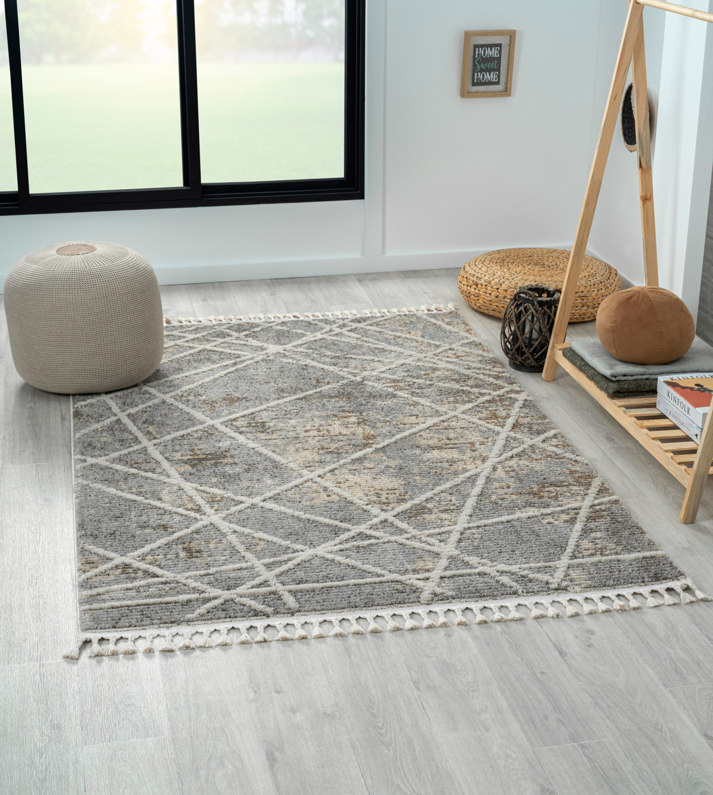 Myflair Möbel & Accessoires "Nelia, LAGERRÄUMUNG" rechteckig 15 mm Höhe Kurzflor, mit Hoch-Tief Effekt, Microfaser, mit Fransen