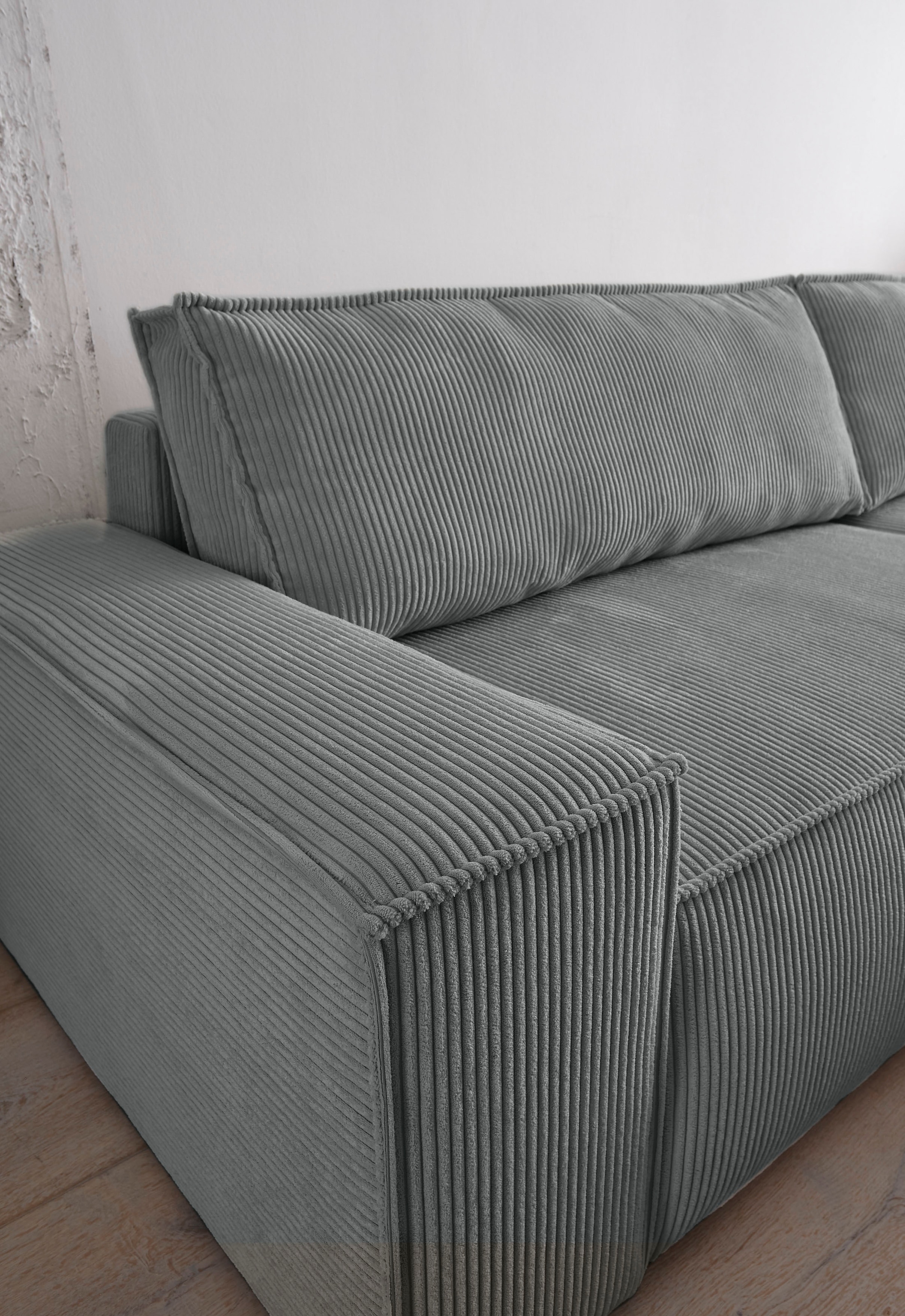 Home affaire Ecksofa SHERWOOD Schlafsofa 267 cm, L-Form, Schlaffunktion mit Bettkasten (210x136 cm), Cord, Vintage, Samtvelours