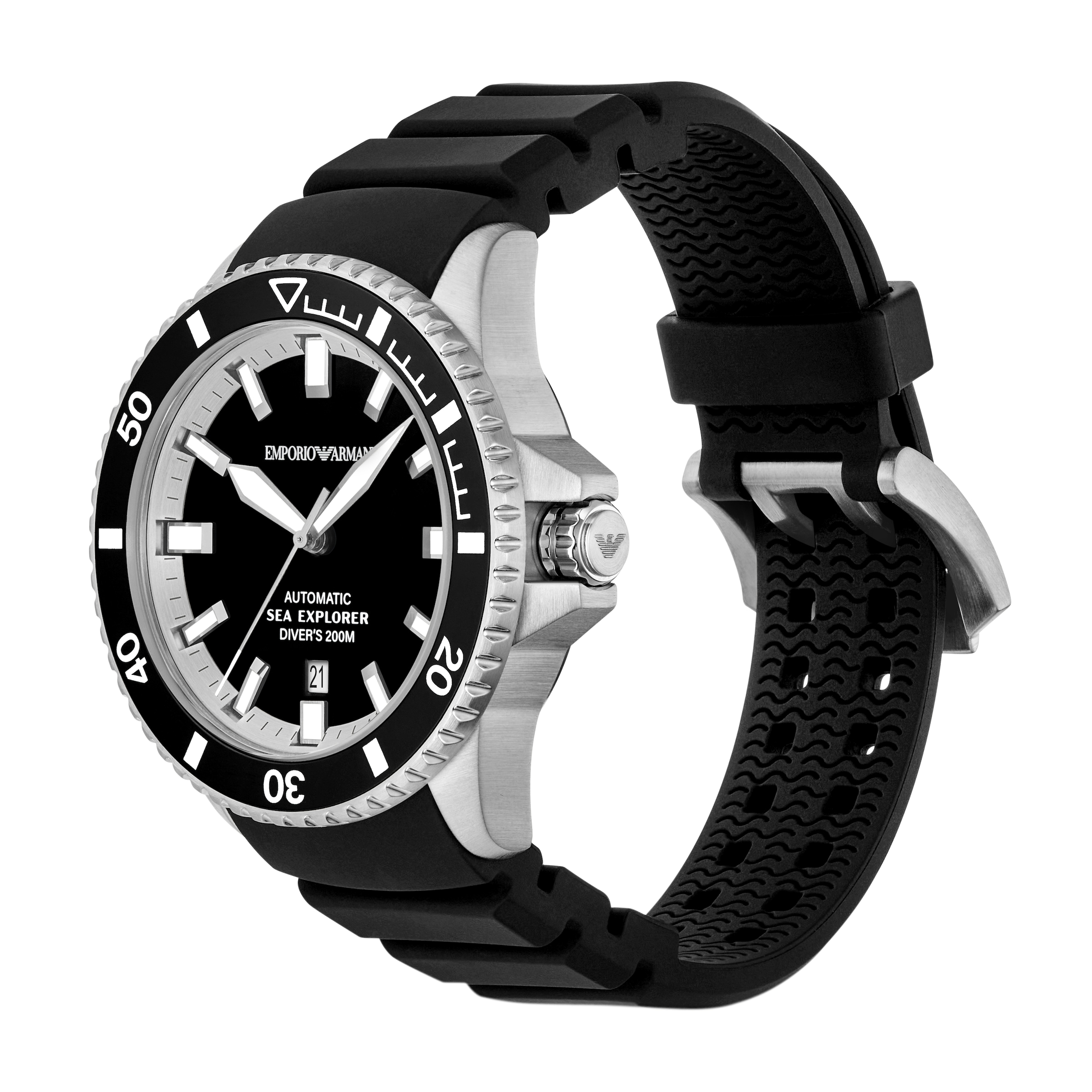 Emporio Armani Automatikuhr Armbanduhr, Herrenuhr, Mechanische Uhr, Silikonarmband, analog, Tag
