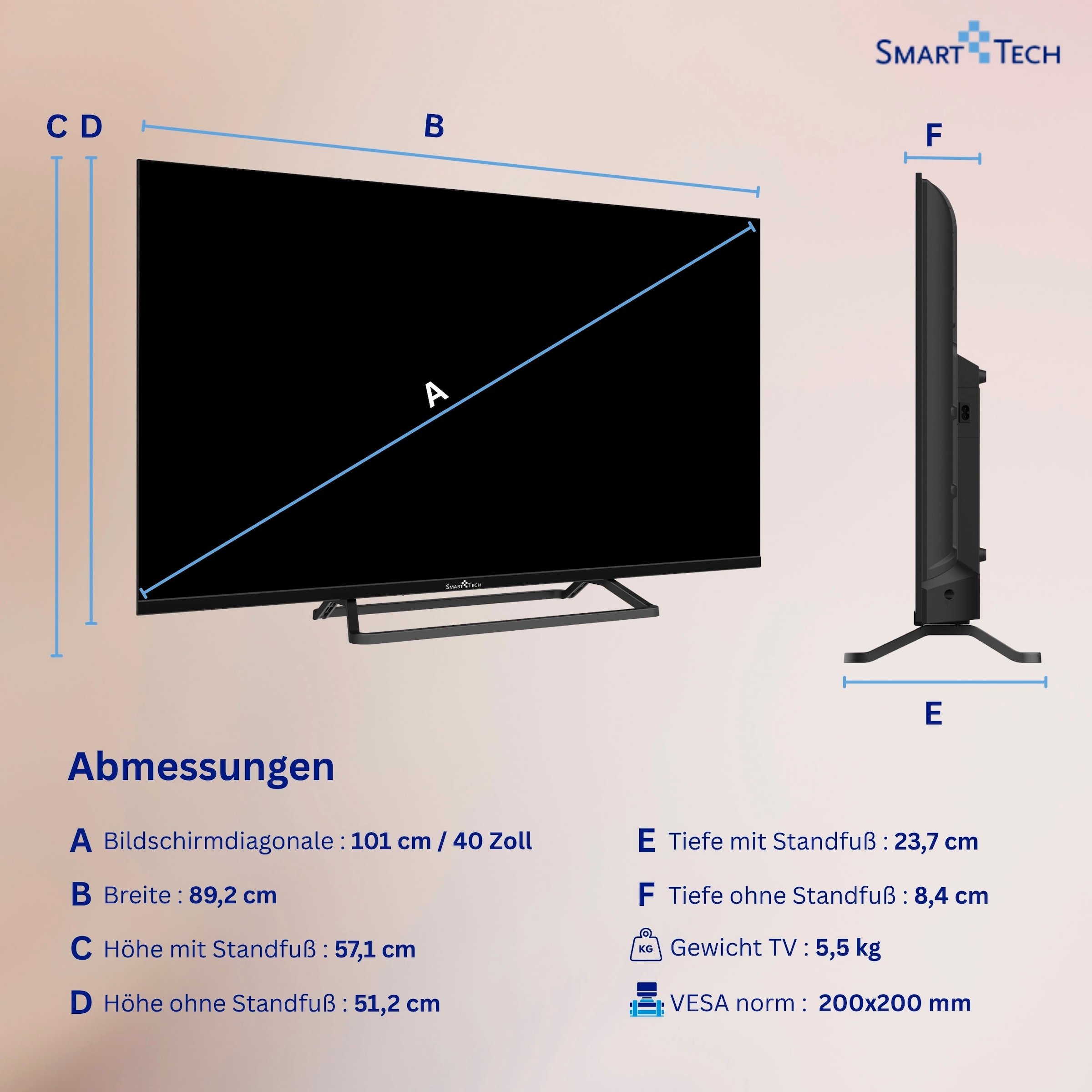 Smart Tech DLED-Fernseher »40FN01V3« 101 cm/40 ″ Full HD