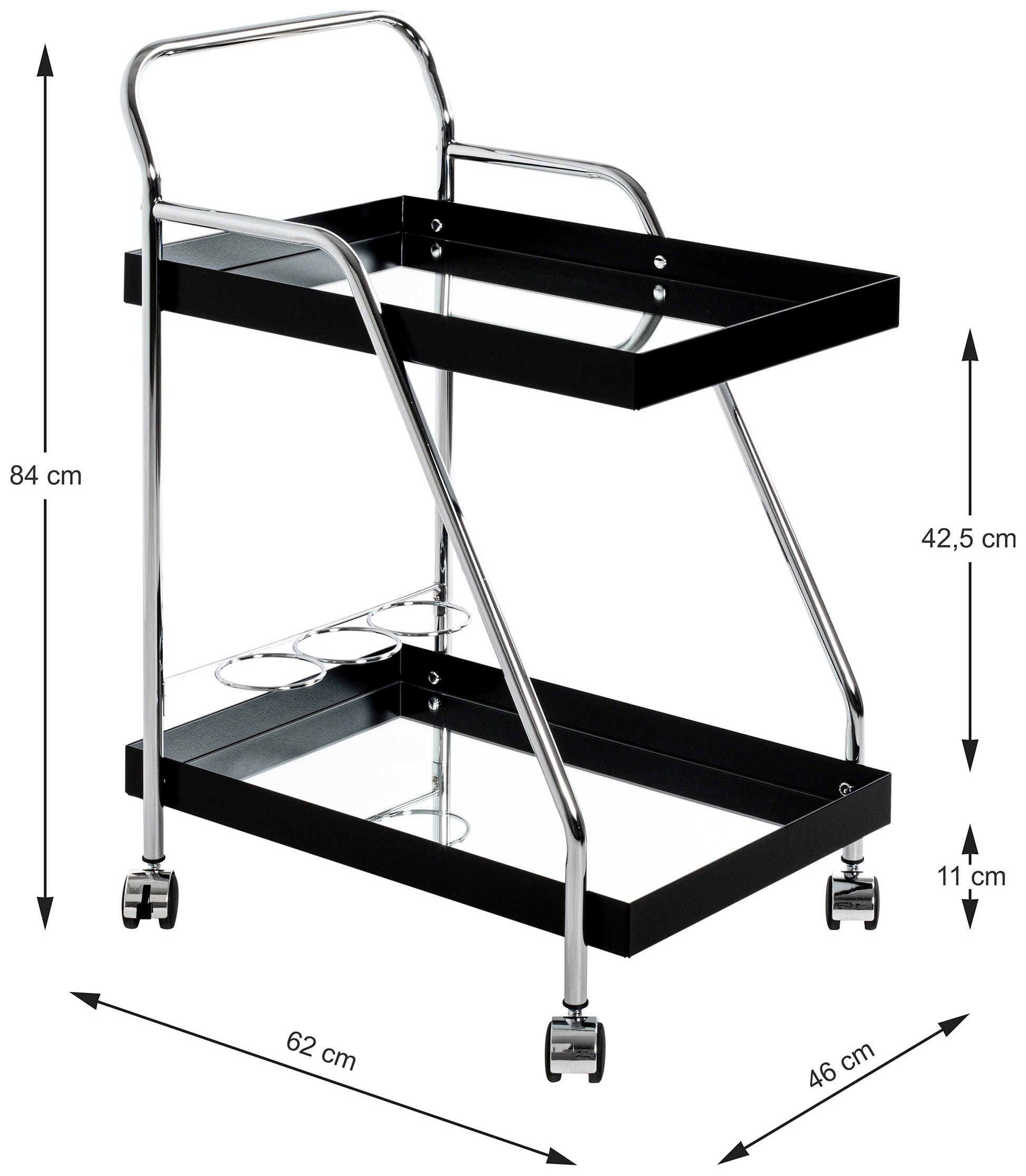 HAKU Servierwagen »Dinett, Kaffeetisch, Küchenwagen, Serviertisch, Teewagen, Trolley« 1 Stk. tlg. rechteckig - aus Metall Silber B/T/H 62/46/84 cm